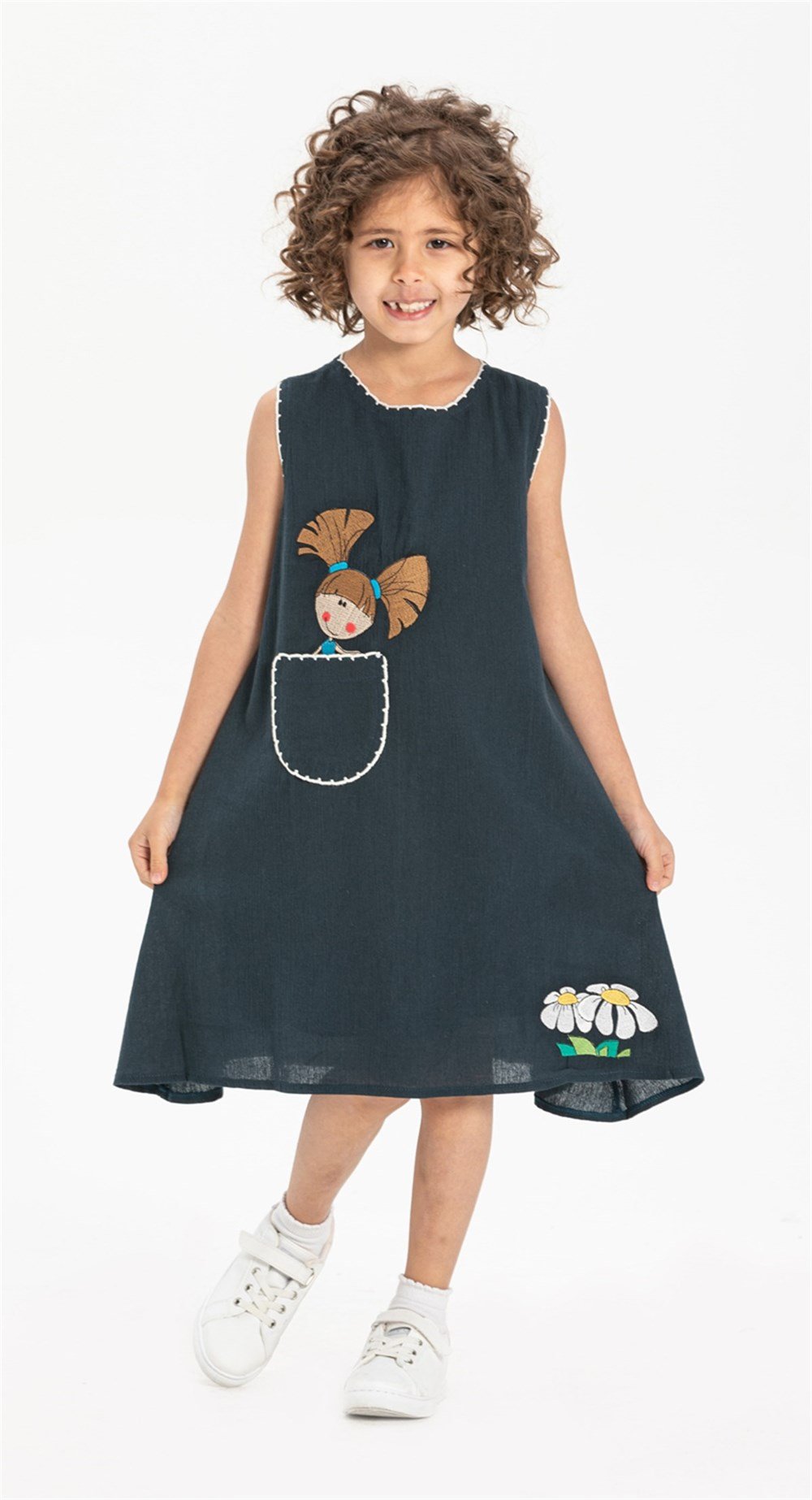 Ece Şile Bezi Kız Çocuk Elbise Petrol Ptrl
