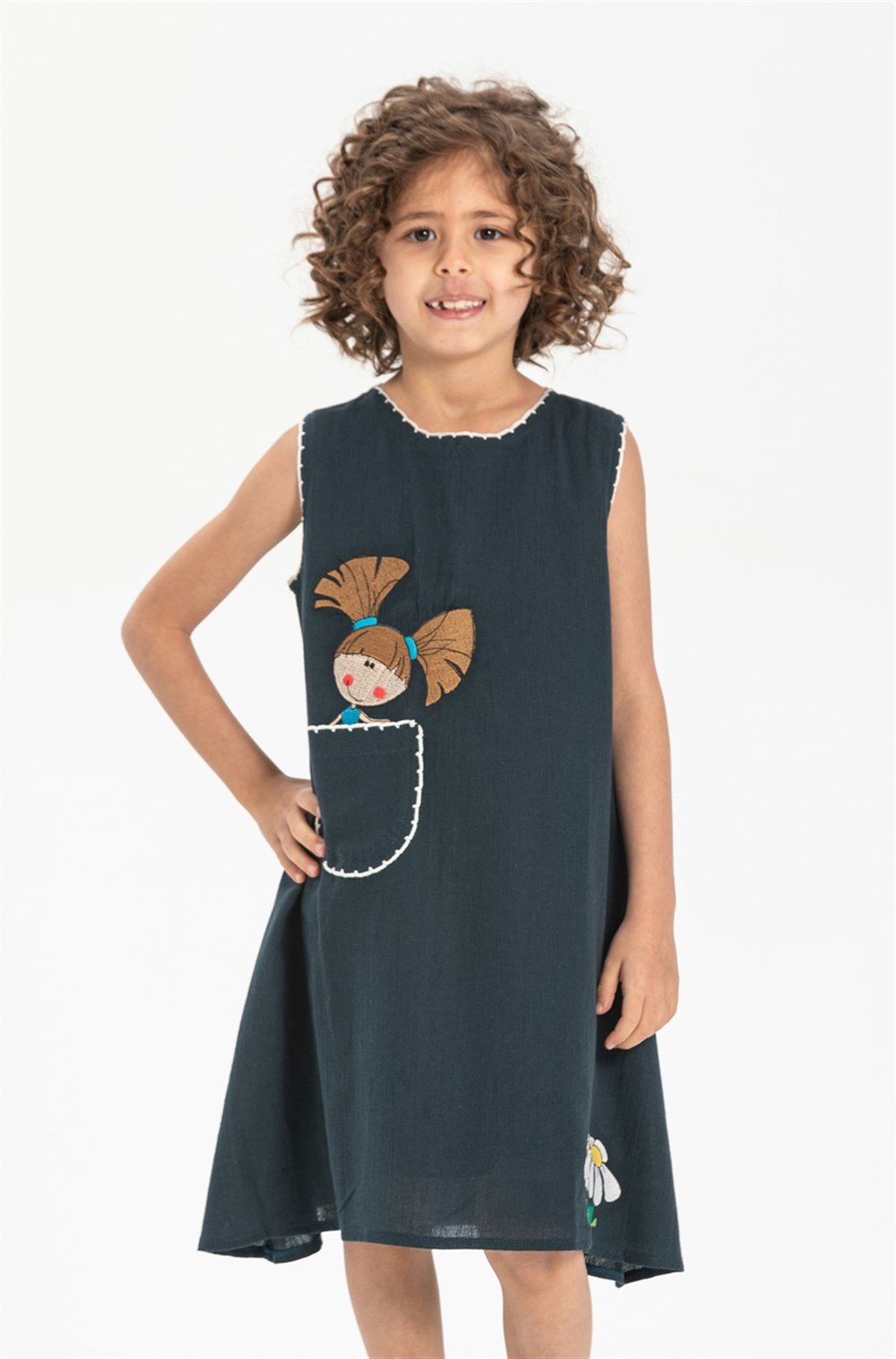 Ece Şile Bezi Kız Çocuk Elbise Petrol Ptrl