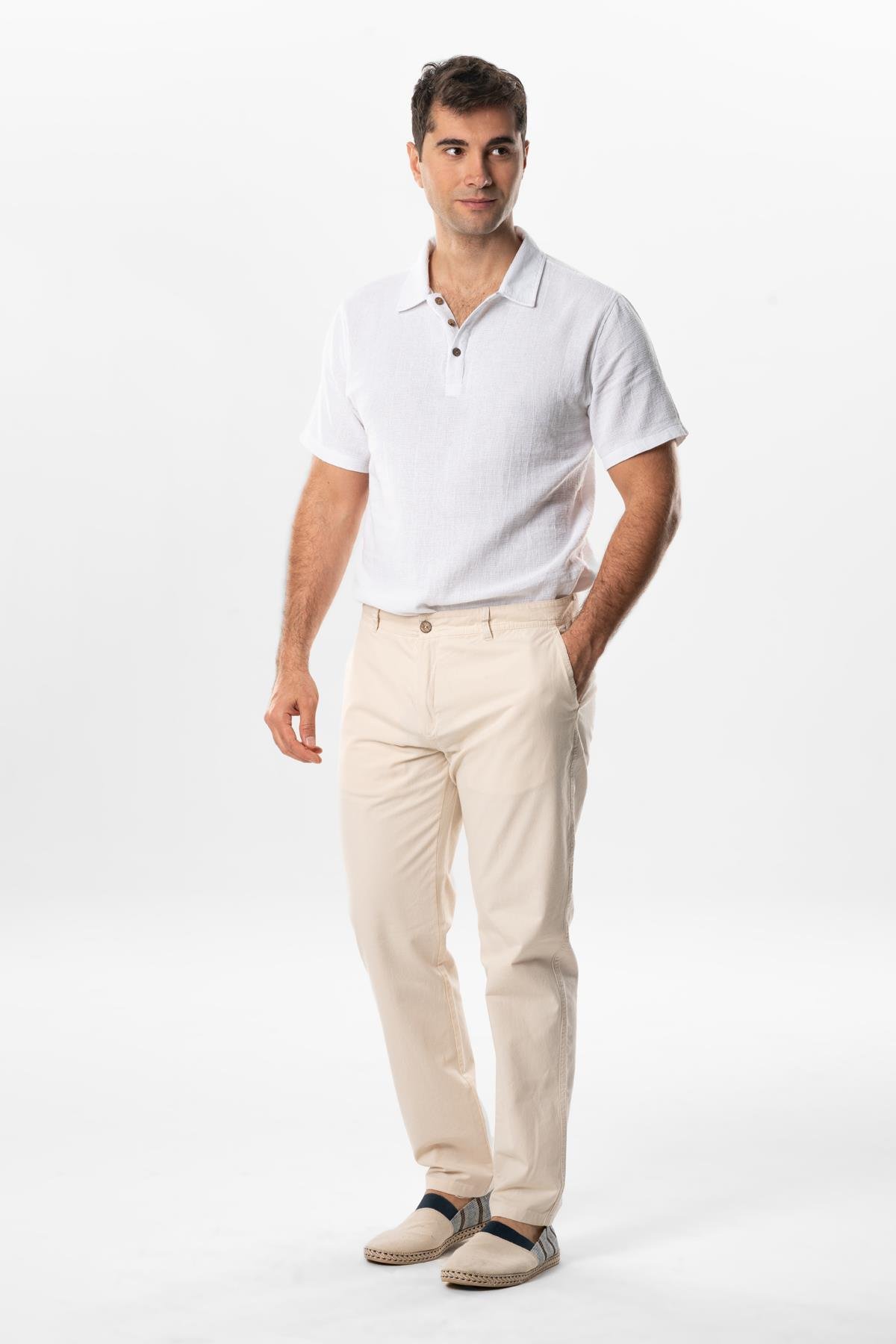 Gabardin Erkek Pantolon Krem Krm