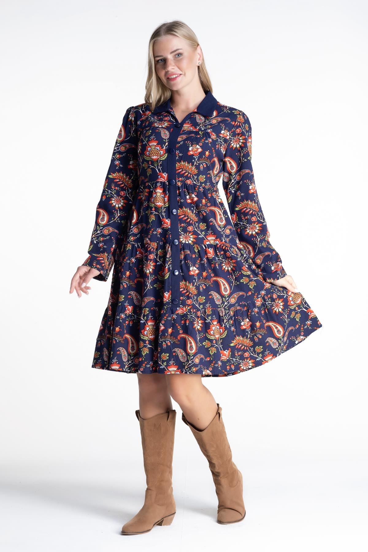 Güz Velvetin Elbise Lacivert Lcvt