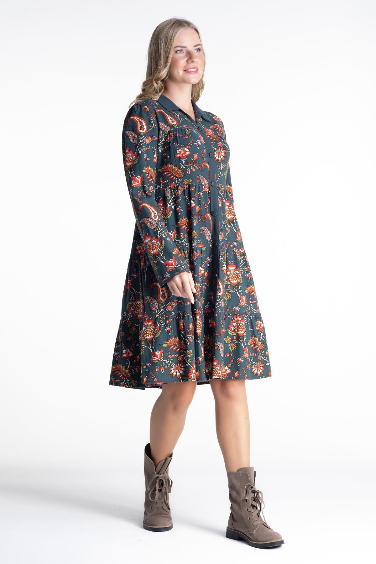 Güz Velvetin Elbise Petrol Ptrl