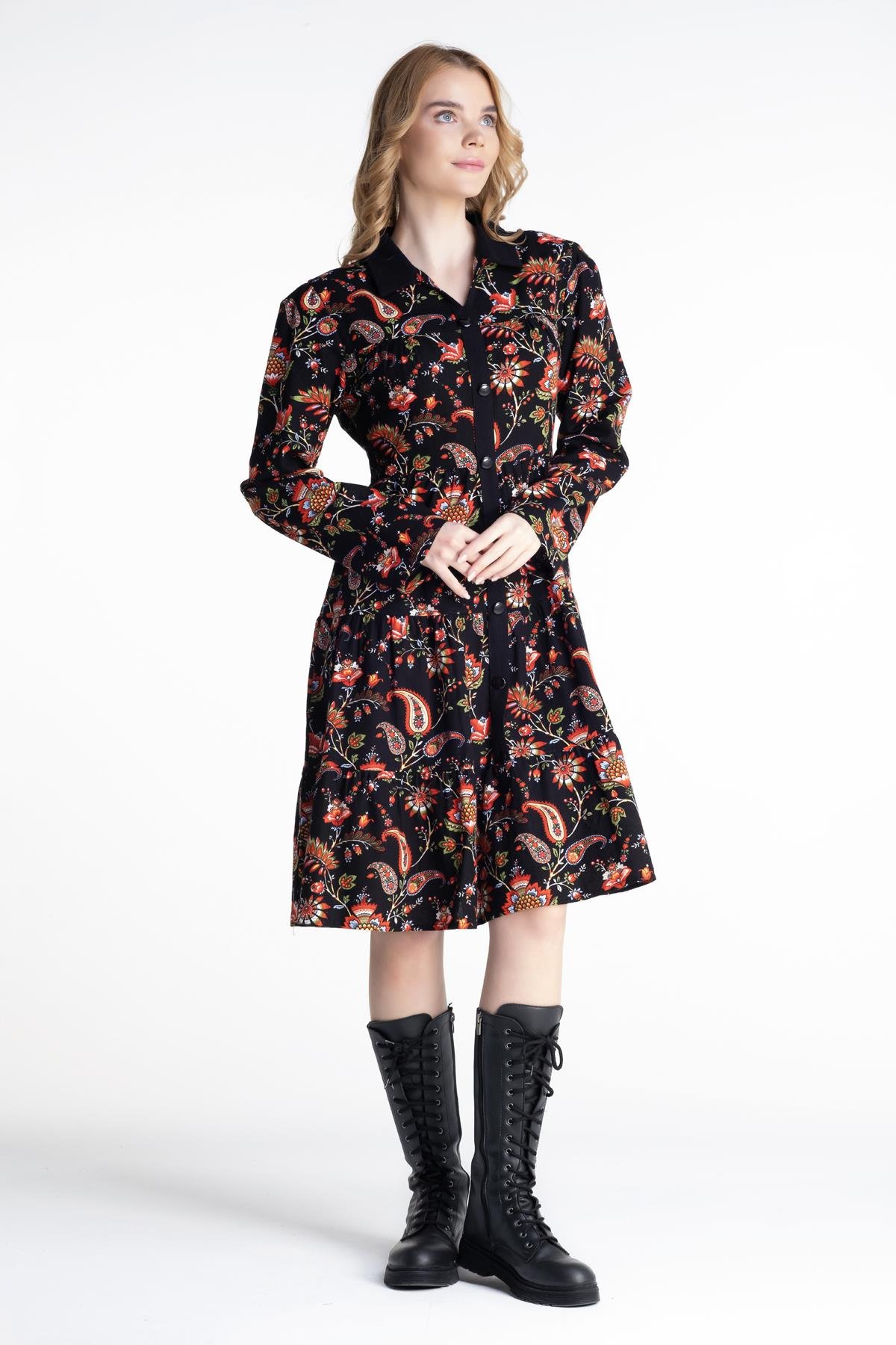 Güz Velvetin Elbise Siyah Syh