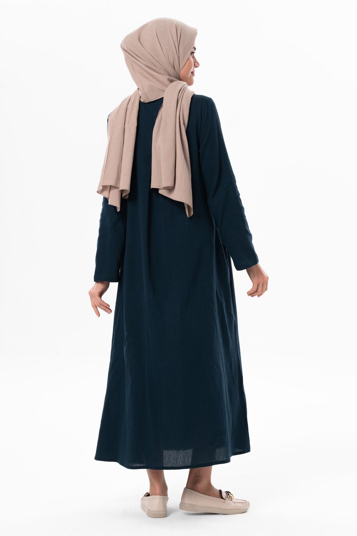 Hicran Şile Bezi Büyük Beden Fermuarlı Mevsimlik ve Yazlık Ferace Petrol Ptrl