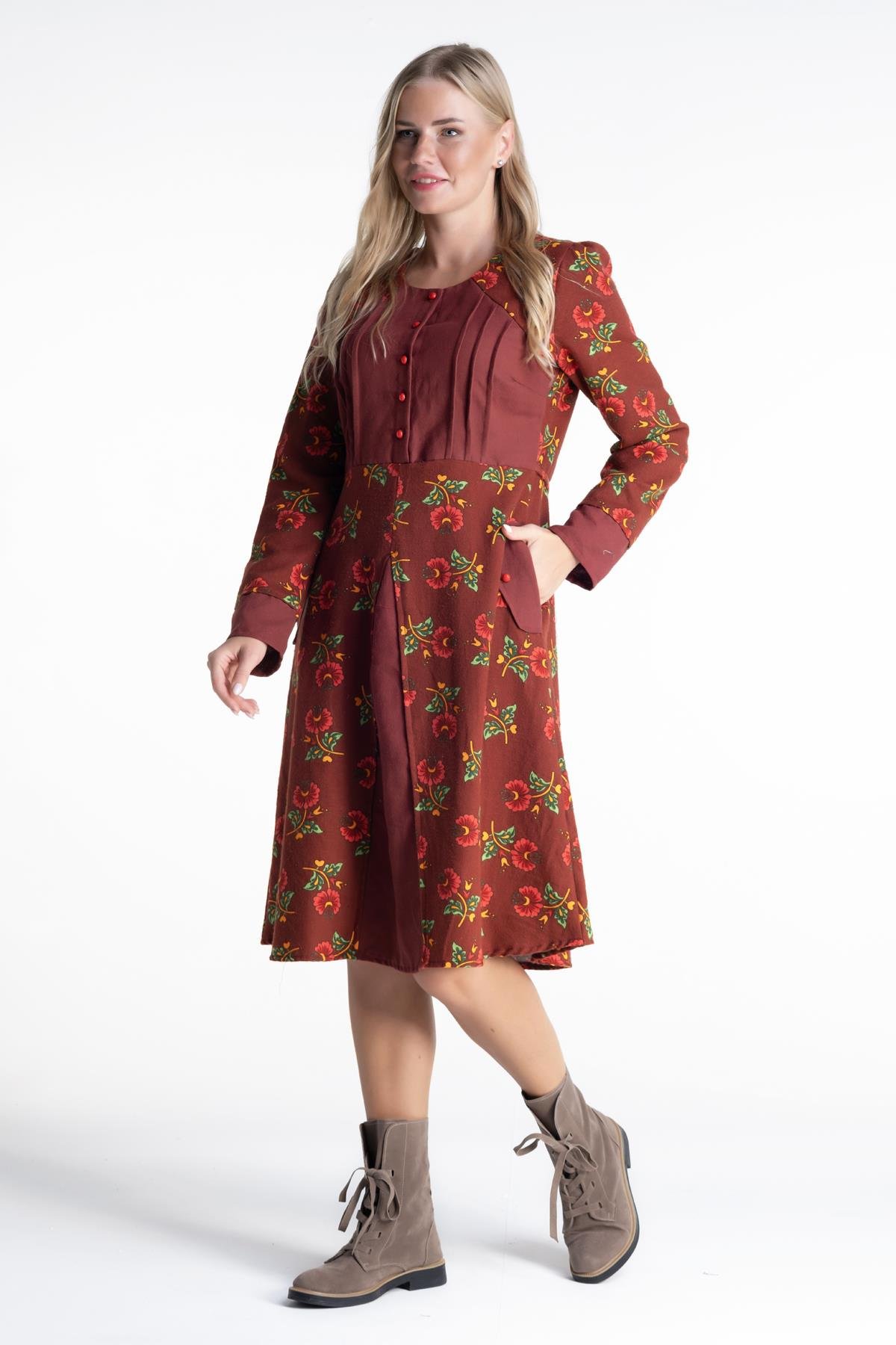 Kamelya Pazen Elbise Bordo Brd