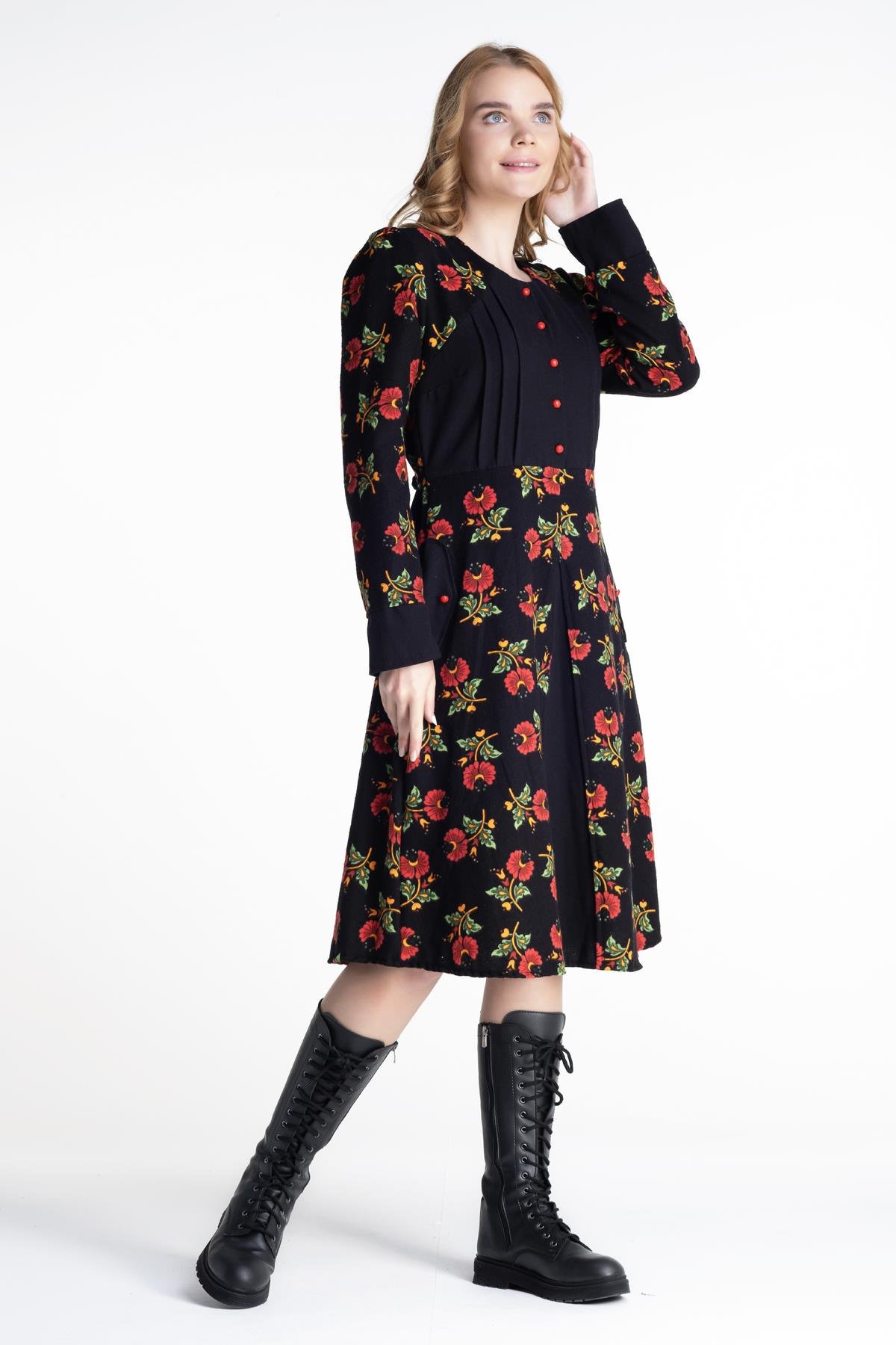 Kamelya Pazen Elbise Siyah Syh