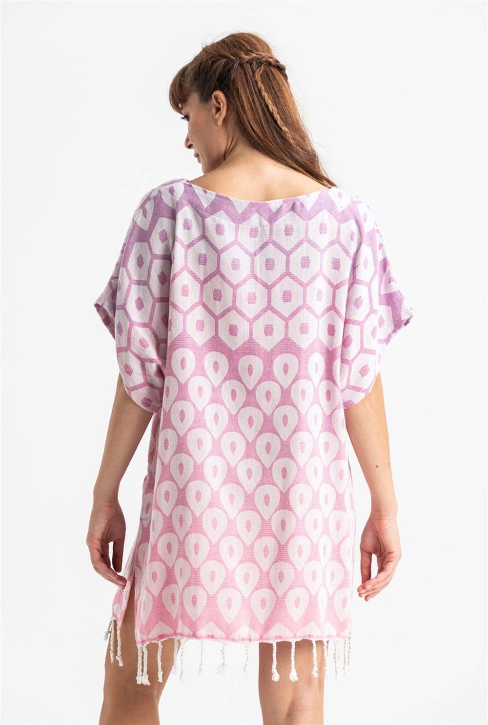 Kısa Kol Dokuma Sahil Mini Panço Pembe Pmb