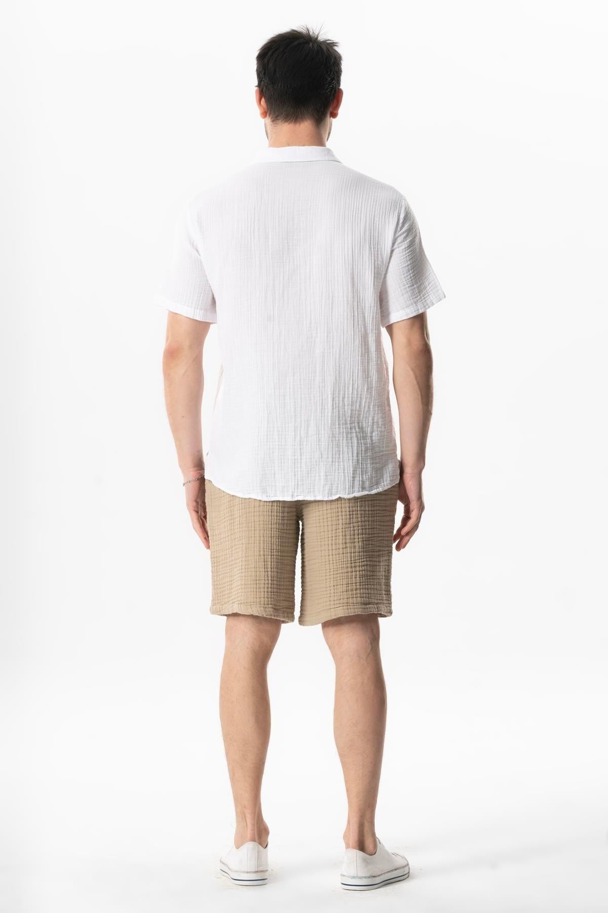Kısa Kol Polo Yaka Müslin Yazlık Tshirt Beyaz Byz