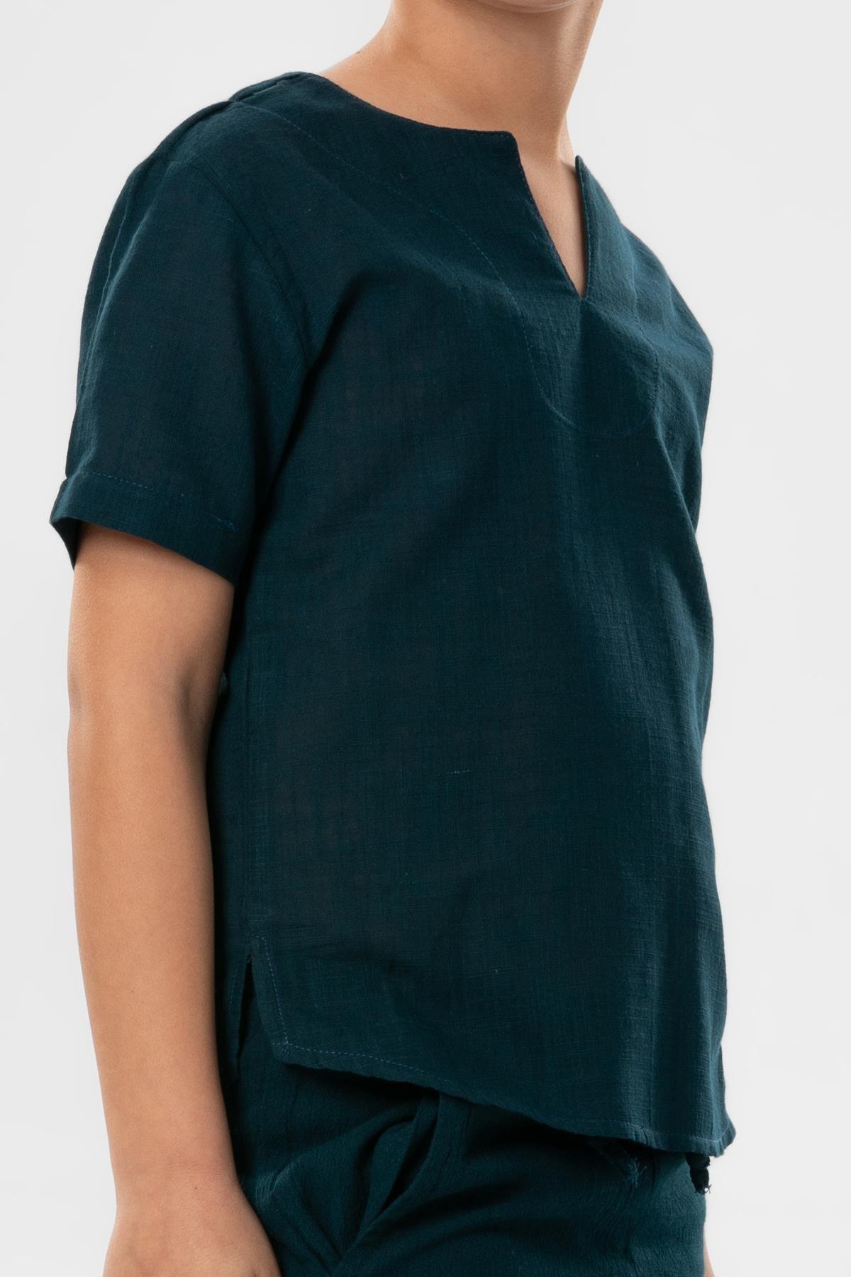 Kısa Kol Şile Bezi Bisiklet Yaka Yazlık Erkek Çocuk Tshirt Koyu Petrol 3069