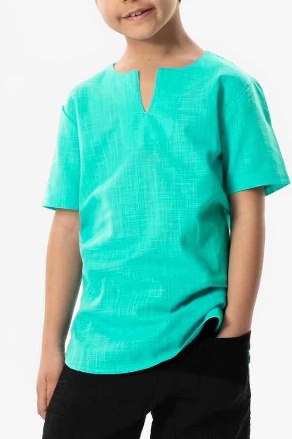 Kısa Kol Şile Bezi Bisiklet Yaka Yazlık Erkek Çocuk Tshirt Su Yeşili 3047