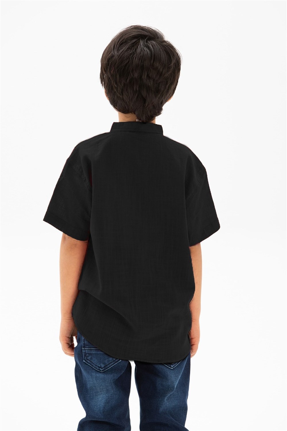 Kısa Kol Şile Bezi Bodrum Erkek Çocuk Tshirt Siyah 3003