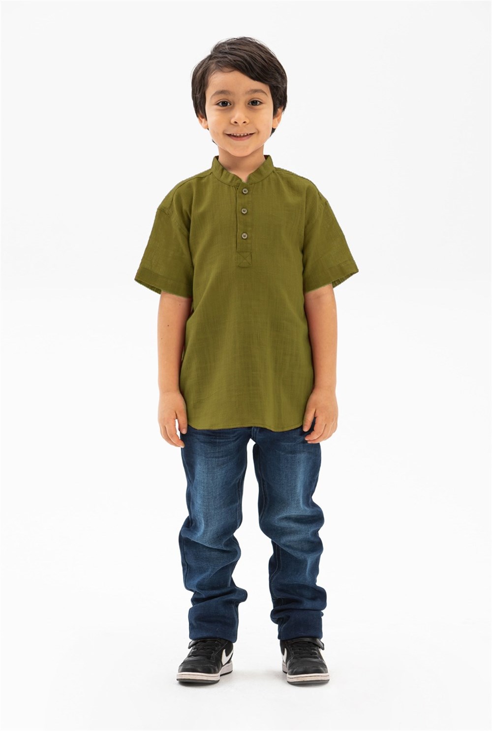 Kısa Kol Şile Bezi Bodrum Erkek Çocuk Tshirt Haki 3049