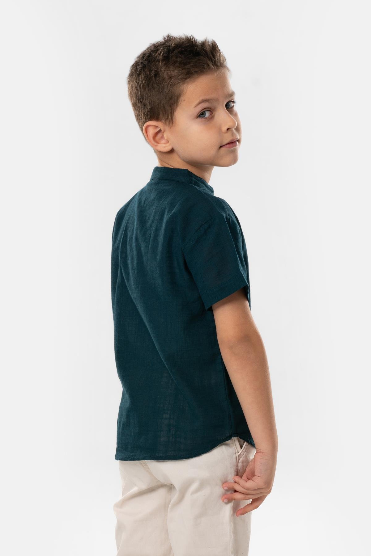 Kısa Kol Şile Bezi Bodrum Yazlık Erkek Çocuk Tshirt Koyu Petrol 3069