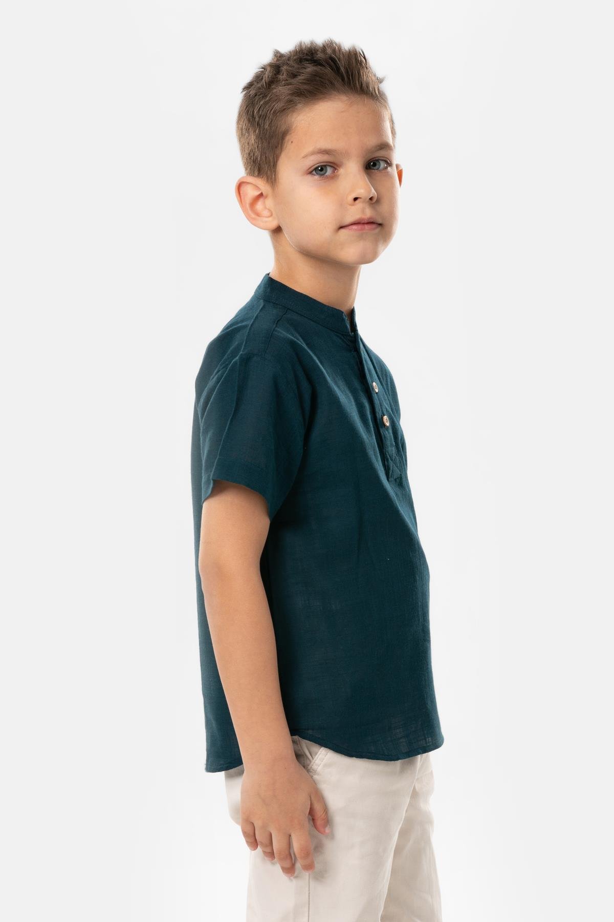 Kısa Kol Şile Bezi Bodrum Yazlık Erkek Çocuk Tshirt Koyu Petrol 3069