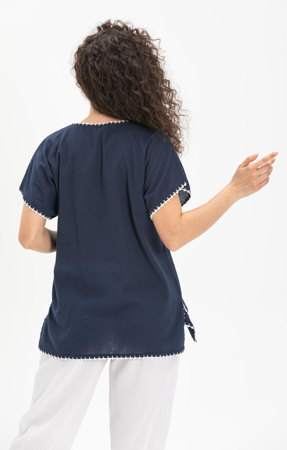 Kısa Kol Şile Bezi Naz Bluz Lacivert Lcvt