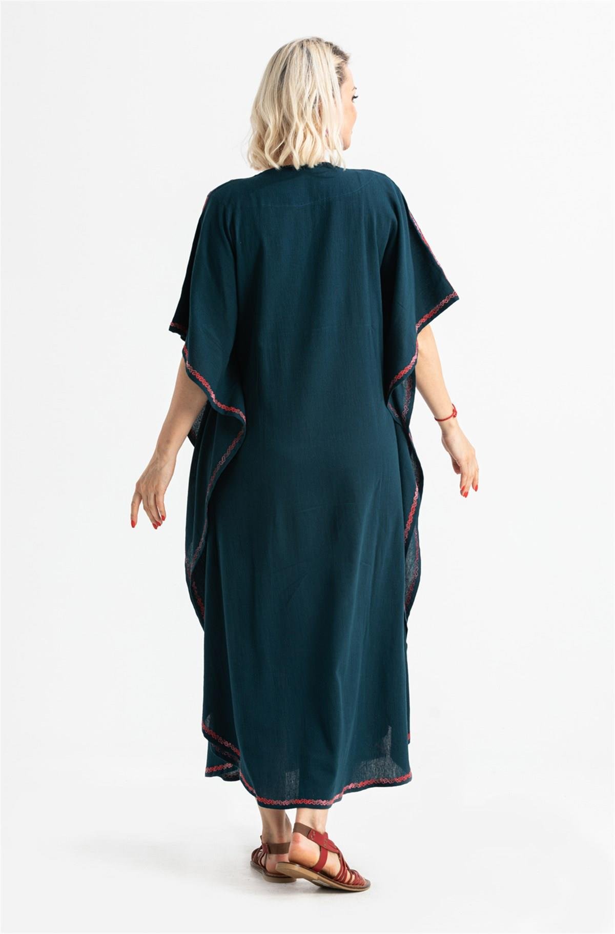 Kısa Kol Şile Bezi Tibet Uzun Elbise Petrol Ptrl