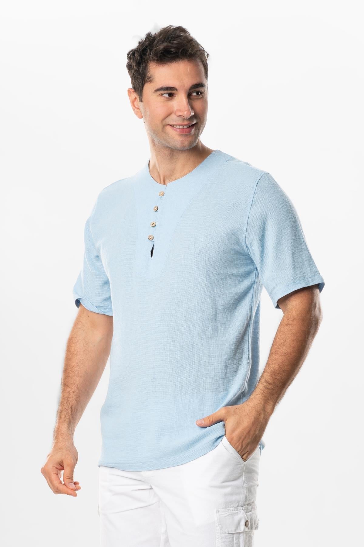 Kısa Kol Violet Halikarnas Erkek Yazlık Tshirt Buz Mavi Bmv
