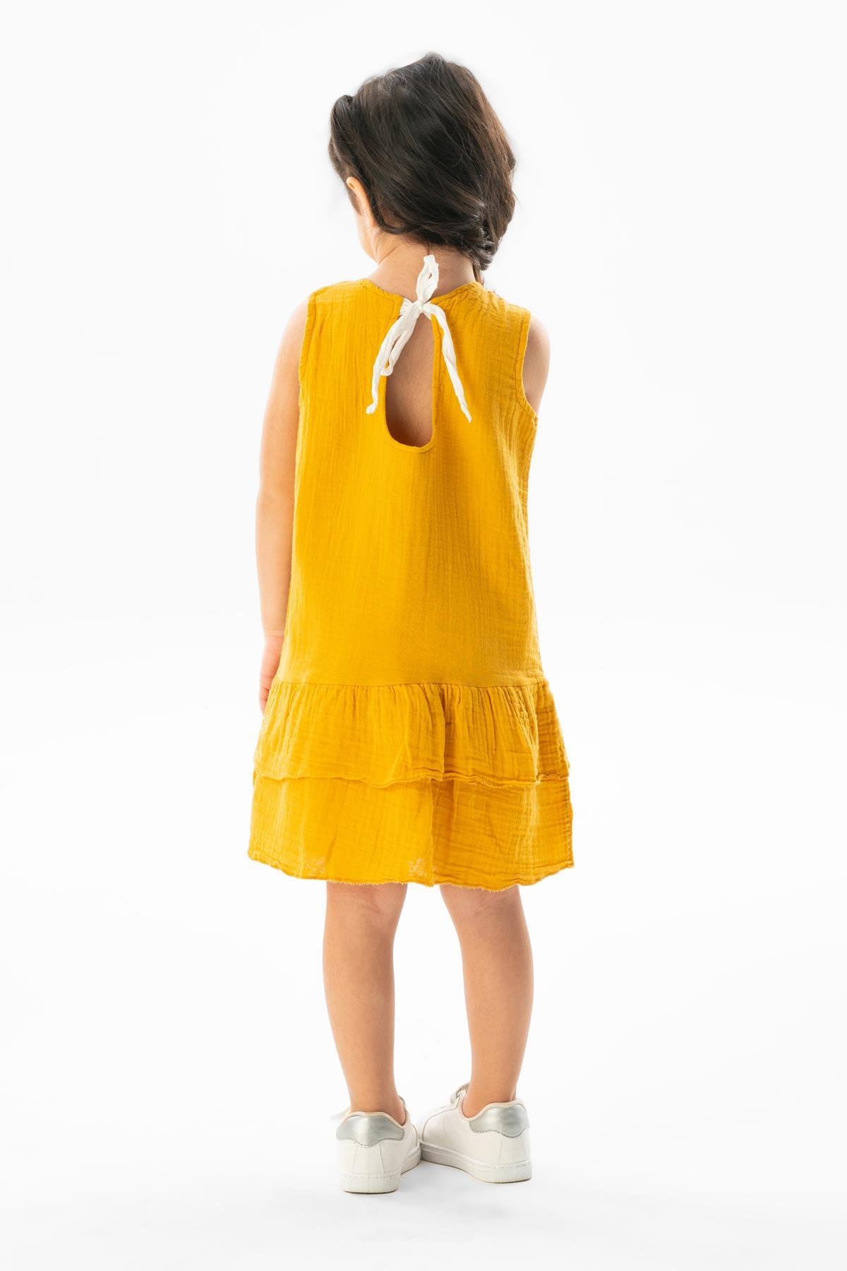 Kolsuz Aybike Yazlık Müslin Çocuk Elbise Hardal Hrd