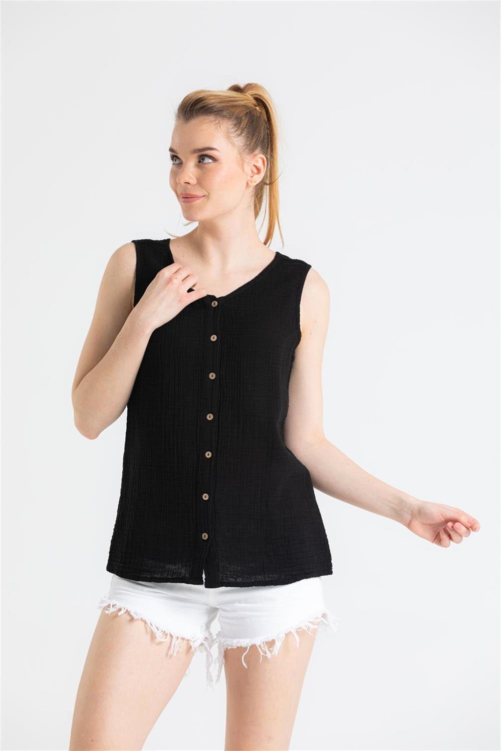 Kolsuz Müslin Melis Bluz Siyah Syh