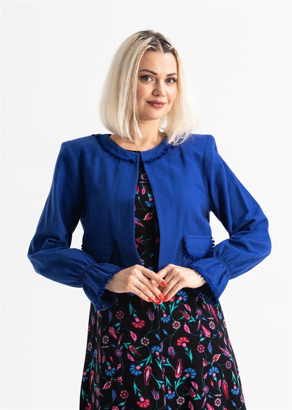 Kolsuz Selen Pazen Uzun Elbise Çini Desen Saks Sks