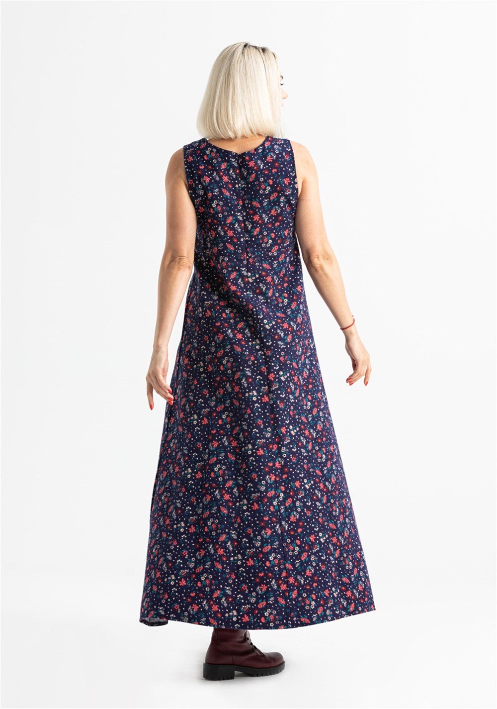 Kolsuz Selen Pazen Uzun Elbise Çıtır Desen Lacivert Lcvt