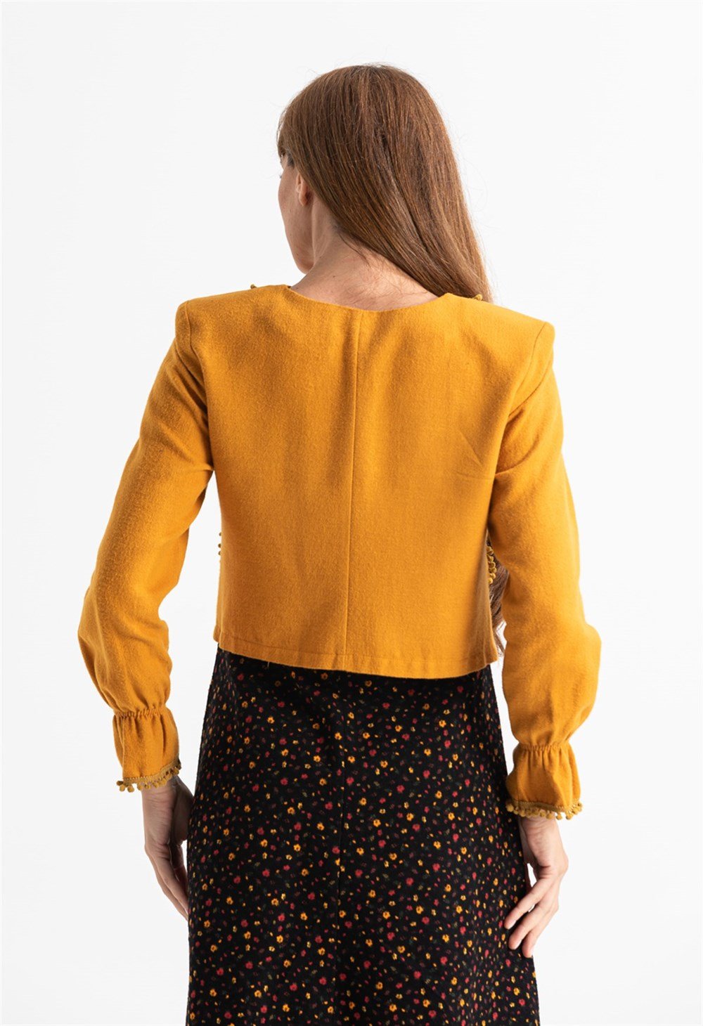 Kolsuz Selen Pazen Uzun Elbise Çıtır Desen Siyah Syh