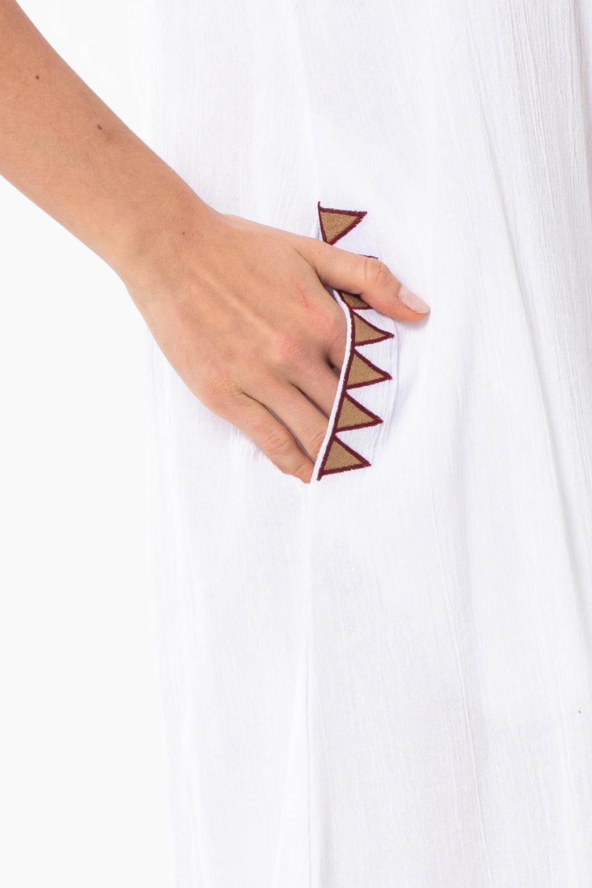 Kolsuz Şile Bezi Lilyum Nakışlı Kısa Yazlık Otantik Elbise Beyaz Byz