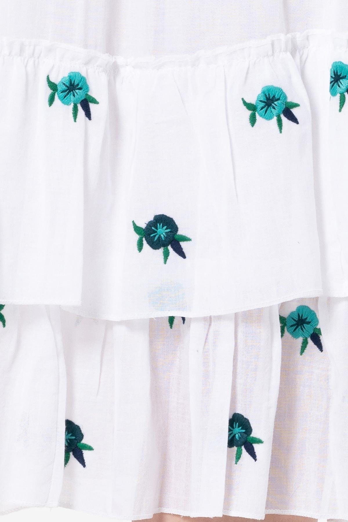 Lavinya Vual Nakışlı Uzun Yazlık Etek Beyaz Byz