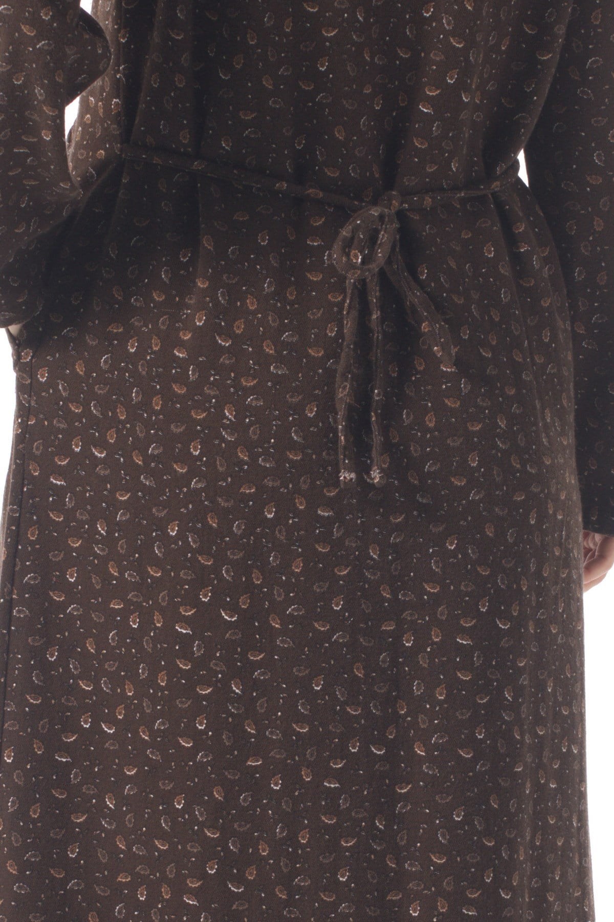 Nazlı Pazen Şal Desen Düğmeli V Yaka Uzun Kol Kışlık Uzun Elbise Kahve Khv