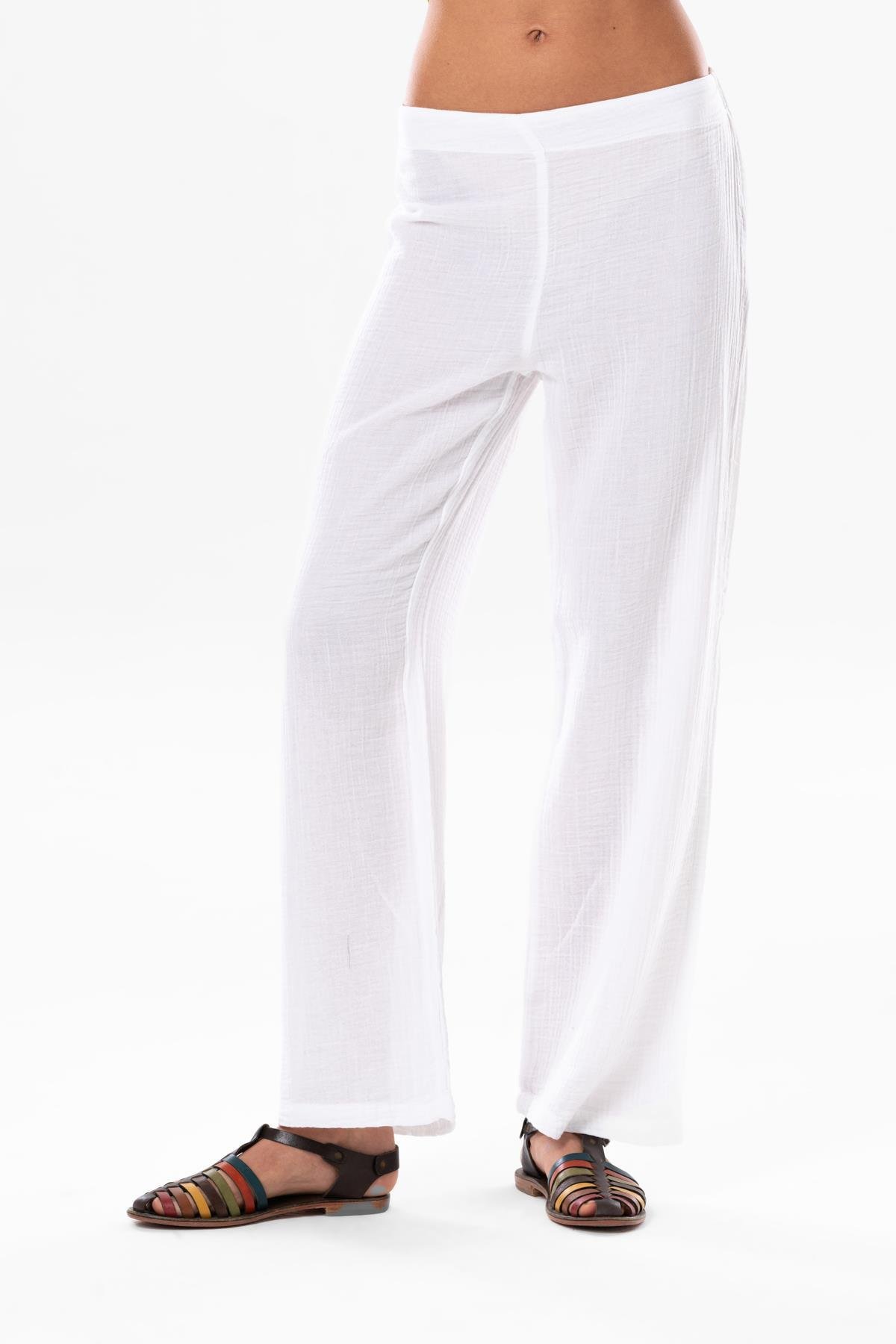 Sardunya Beli Lastikli Müslin Pantolon Beyaz Byz