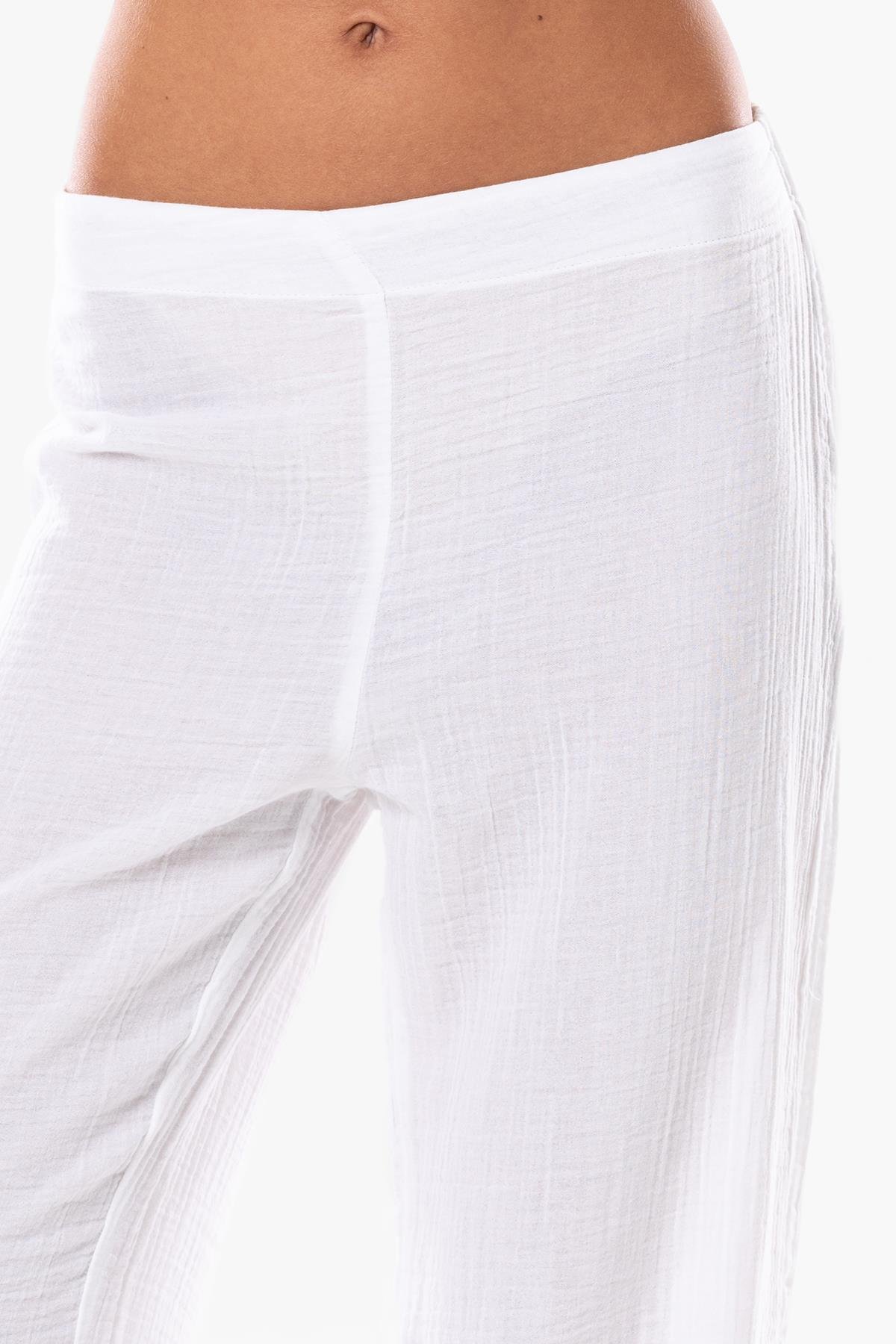 Sardunya Beli Lastikli Müslin Pantolon Beyaz Byz