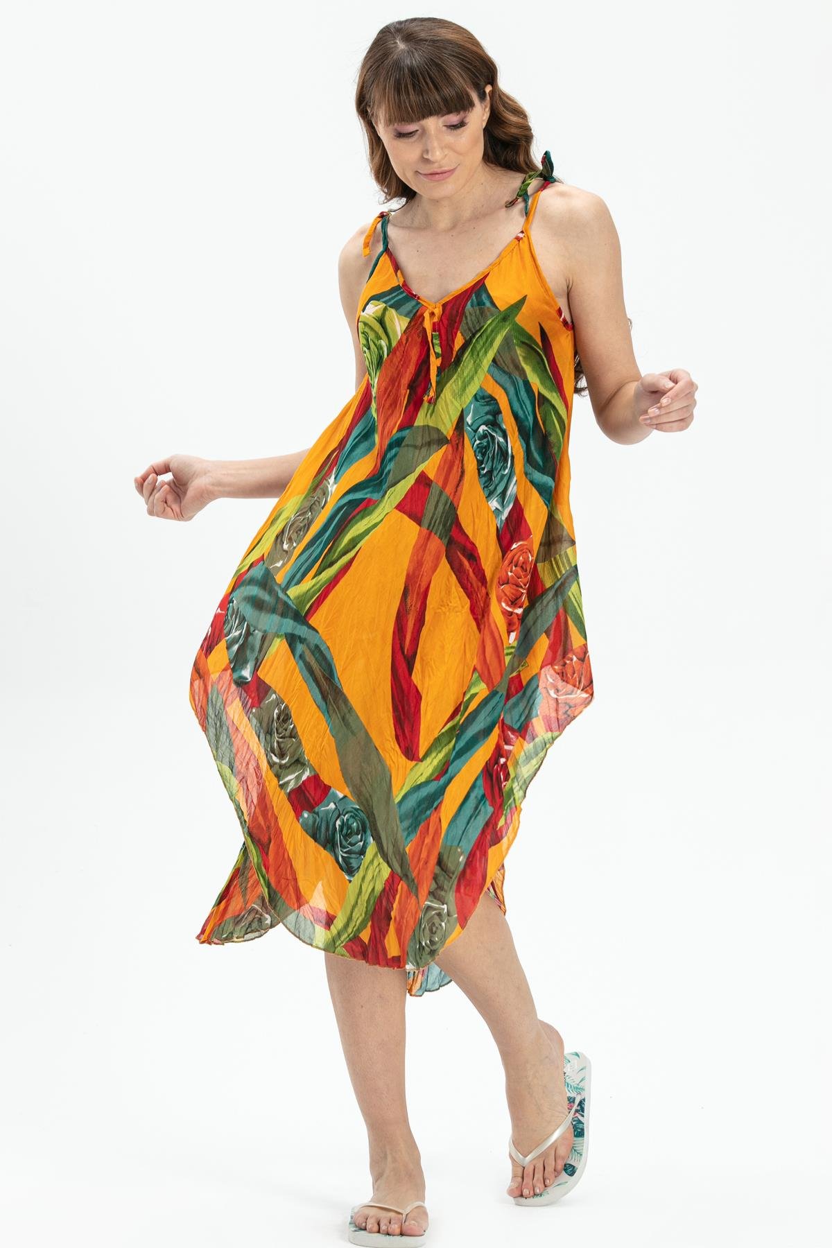 Toptan Afrodit Vual Elbise Hardal