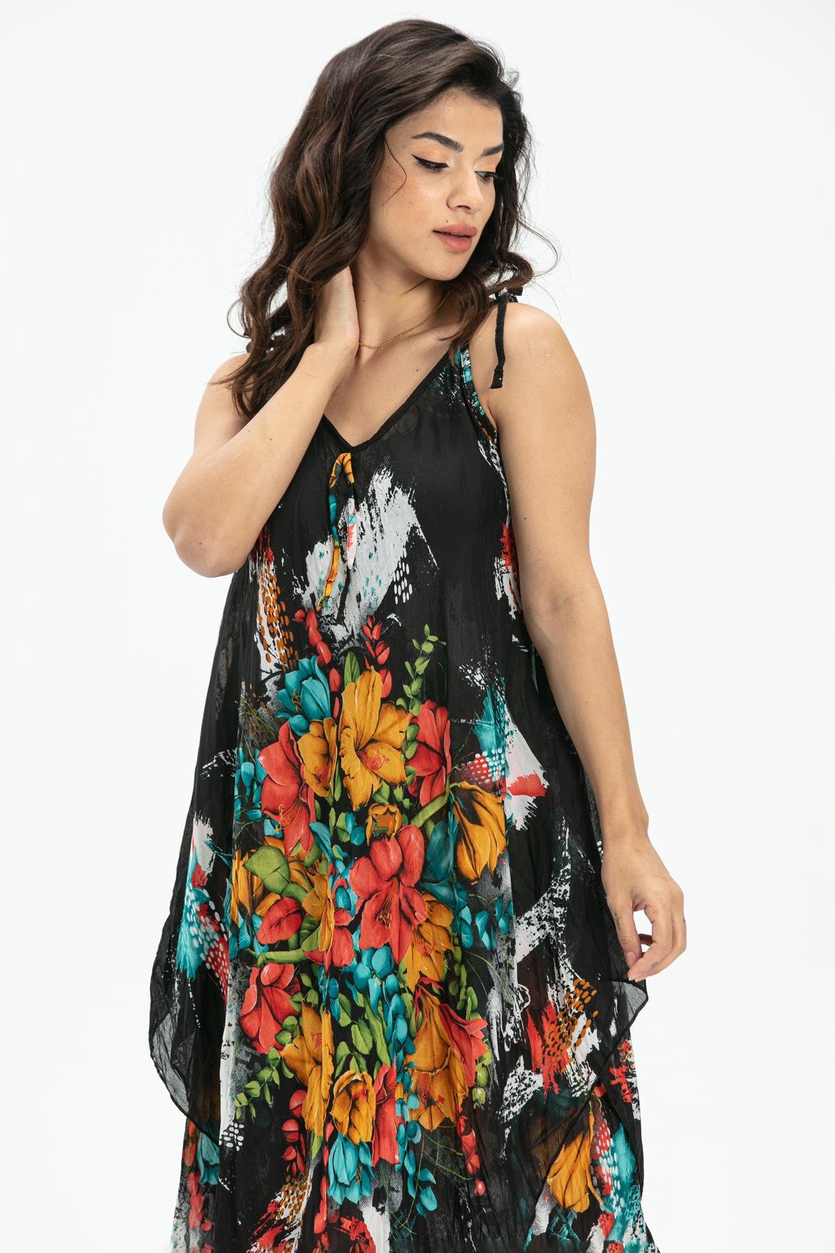 Toptan Afrodit Vual Elbise Siyah