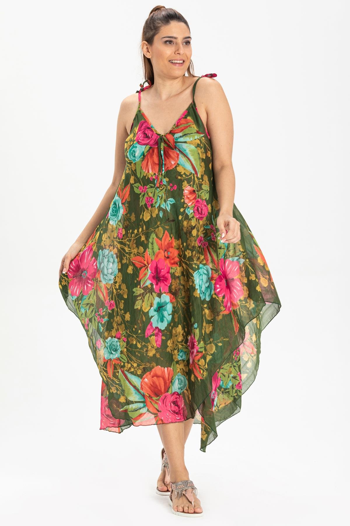 Toptan Afrodit Vual Elbise Yesil