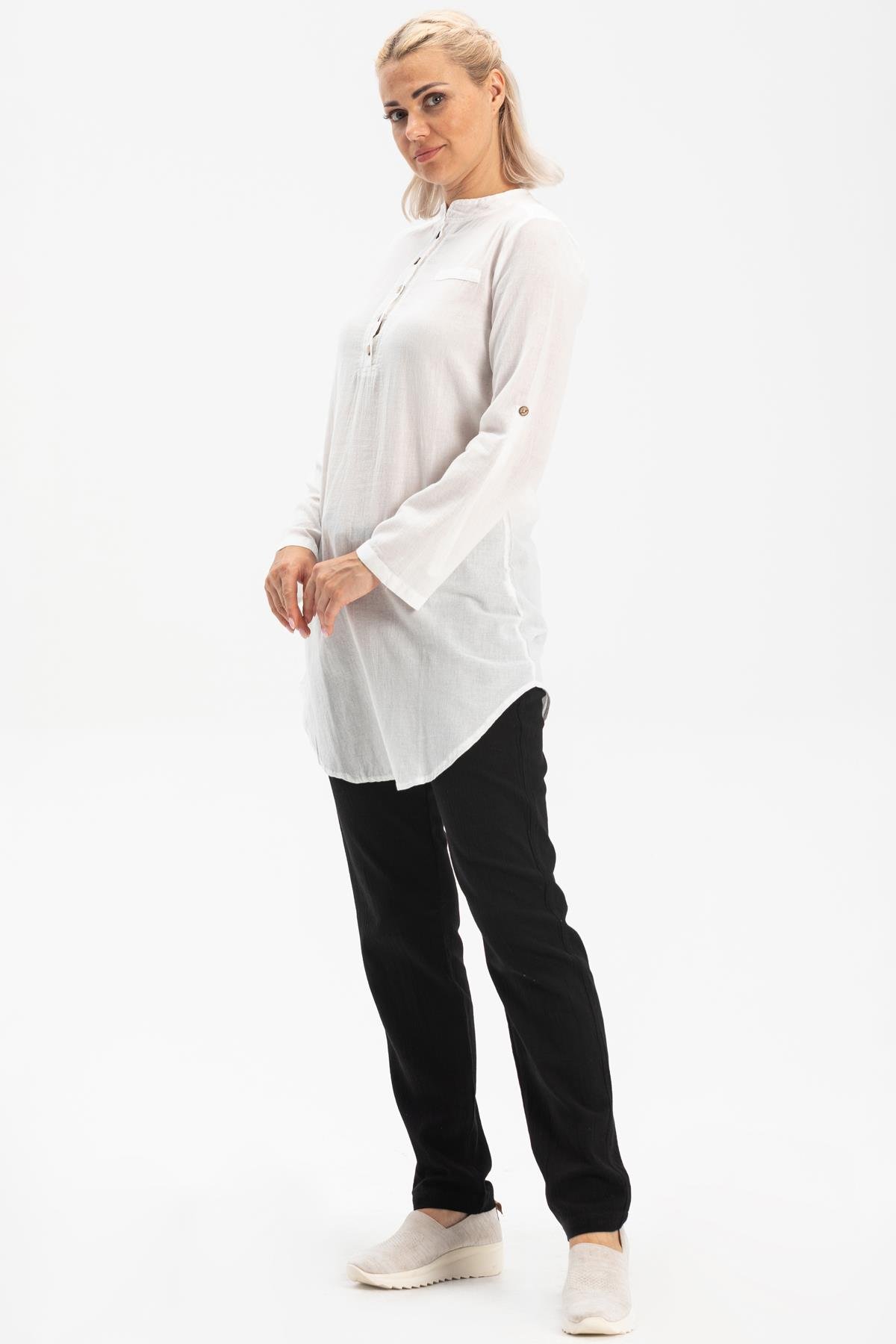 Toptan Akasya Şile Bezi Tunik Beyaz