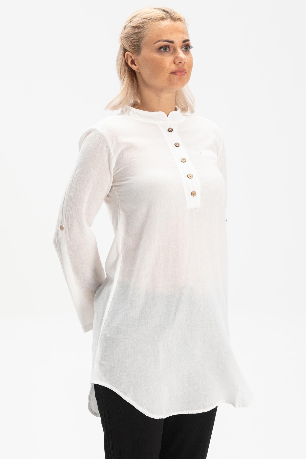 Toptan Akasya Şile Bezi Tunik Beyaz