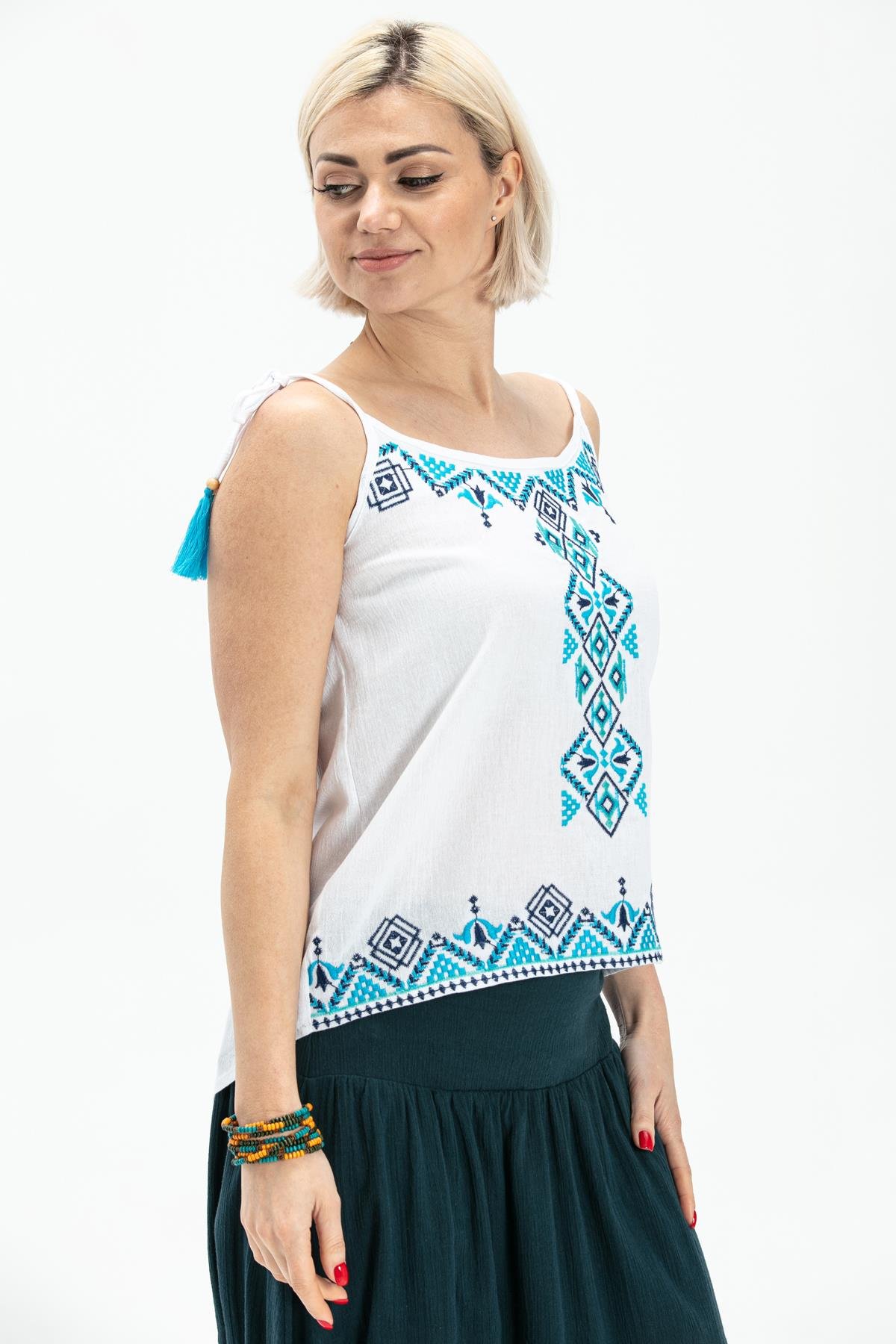 Toptan Askılı Şile Bezi Atiye Bluz Beyaz