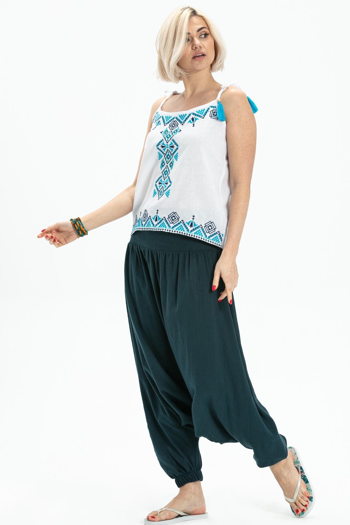 Toptan Askılı Şile Bezi Atiye Bluz Beyaz