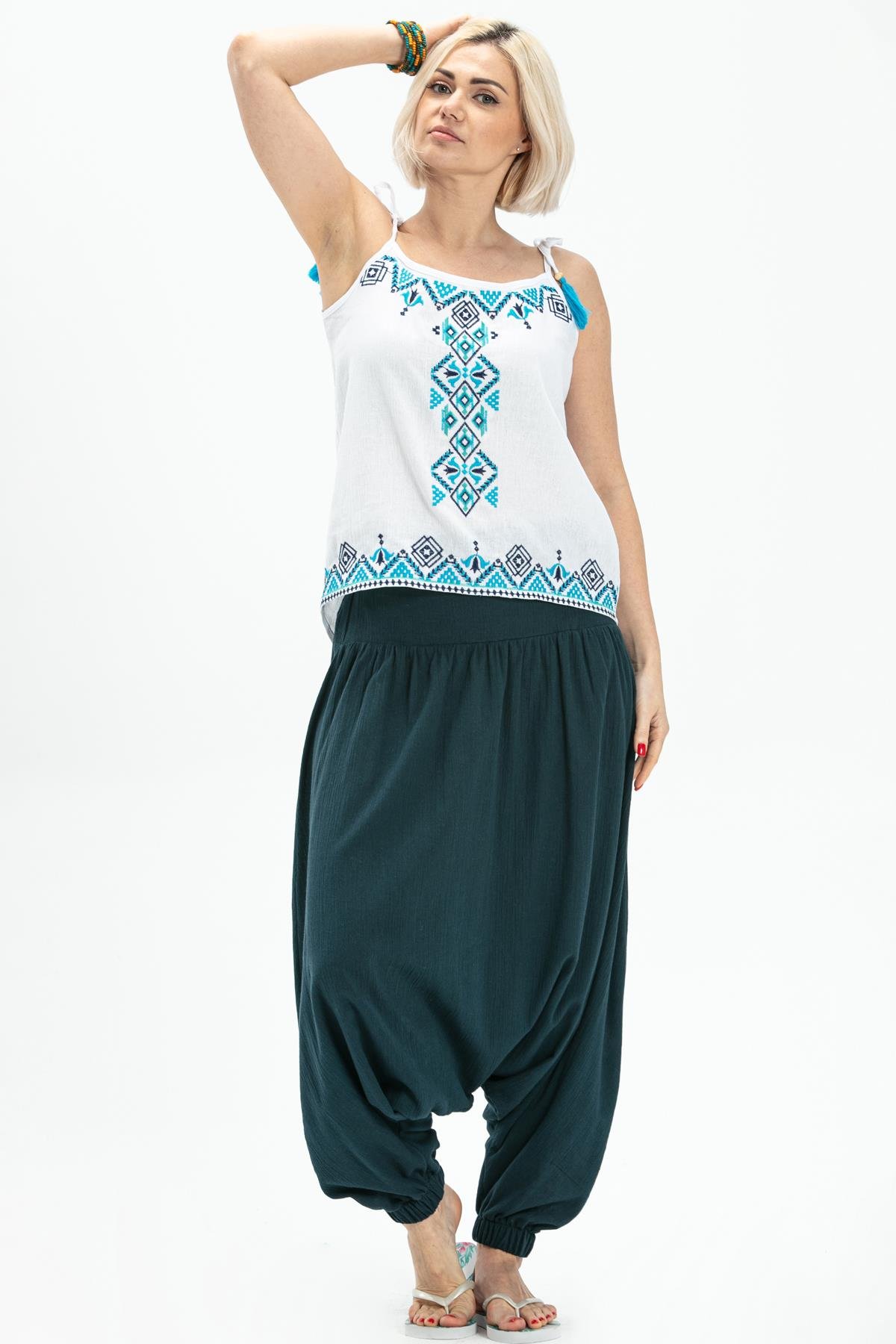 Toptan Askılı Şile Bezi Atiye Bluz Beyaz