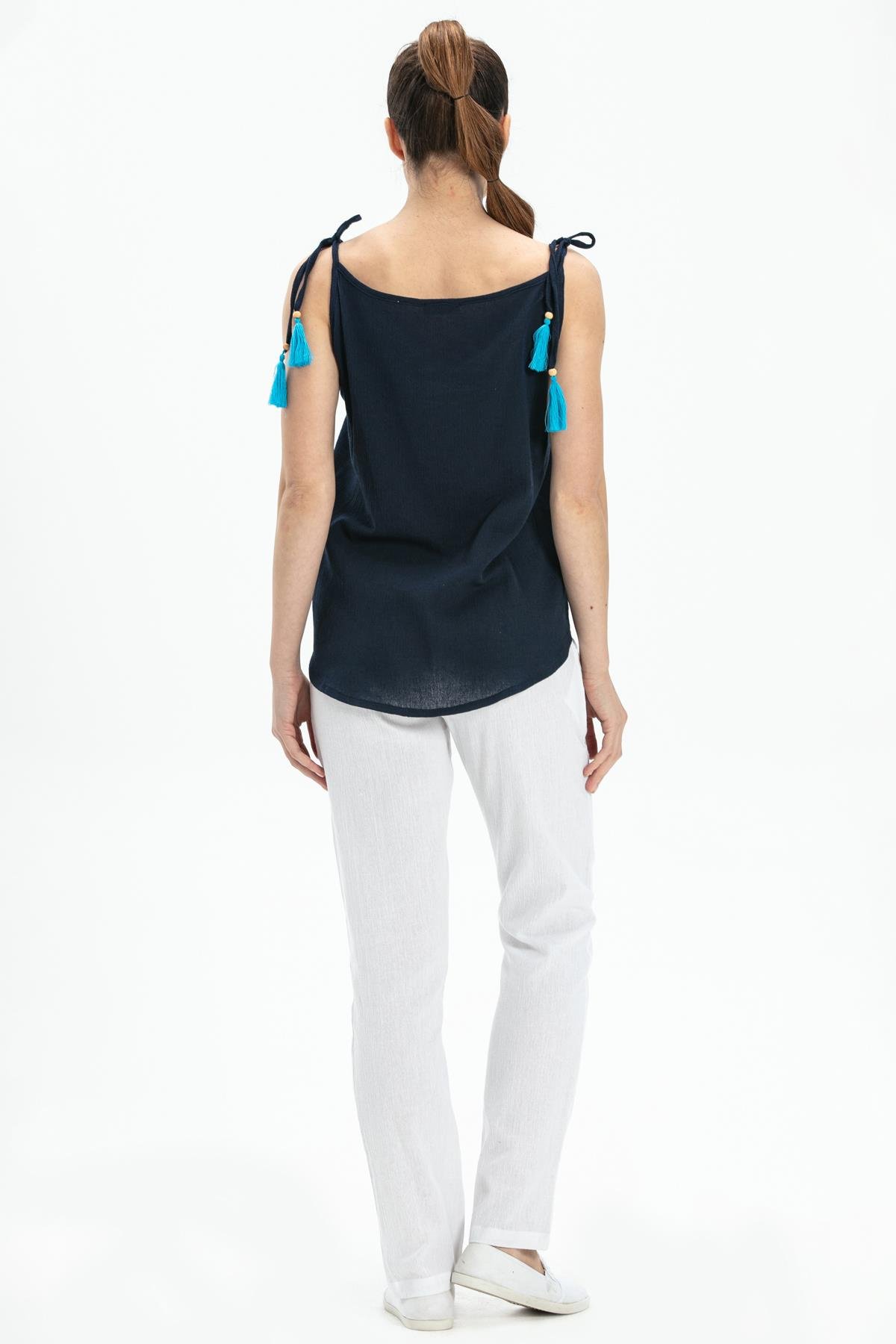 Toptan Askılı Şile Bezi Atiye Bluz Lacivert