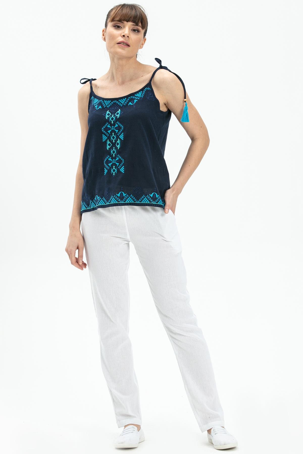 Toptan Askılı Şile Bezi Atiye Bluz Lacivert