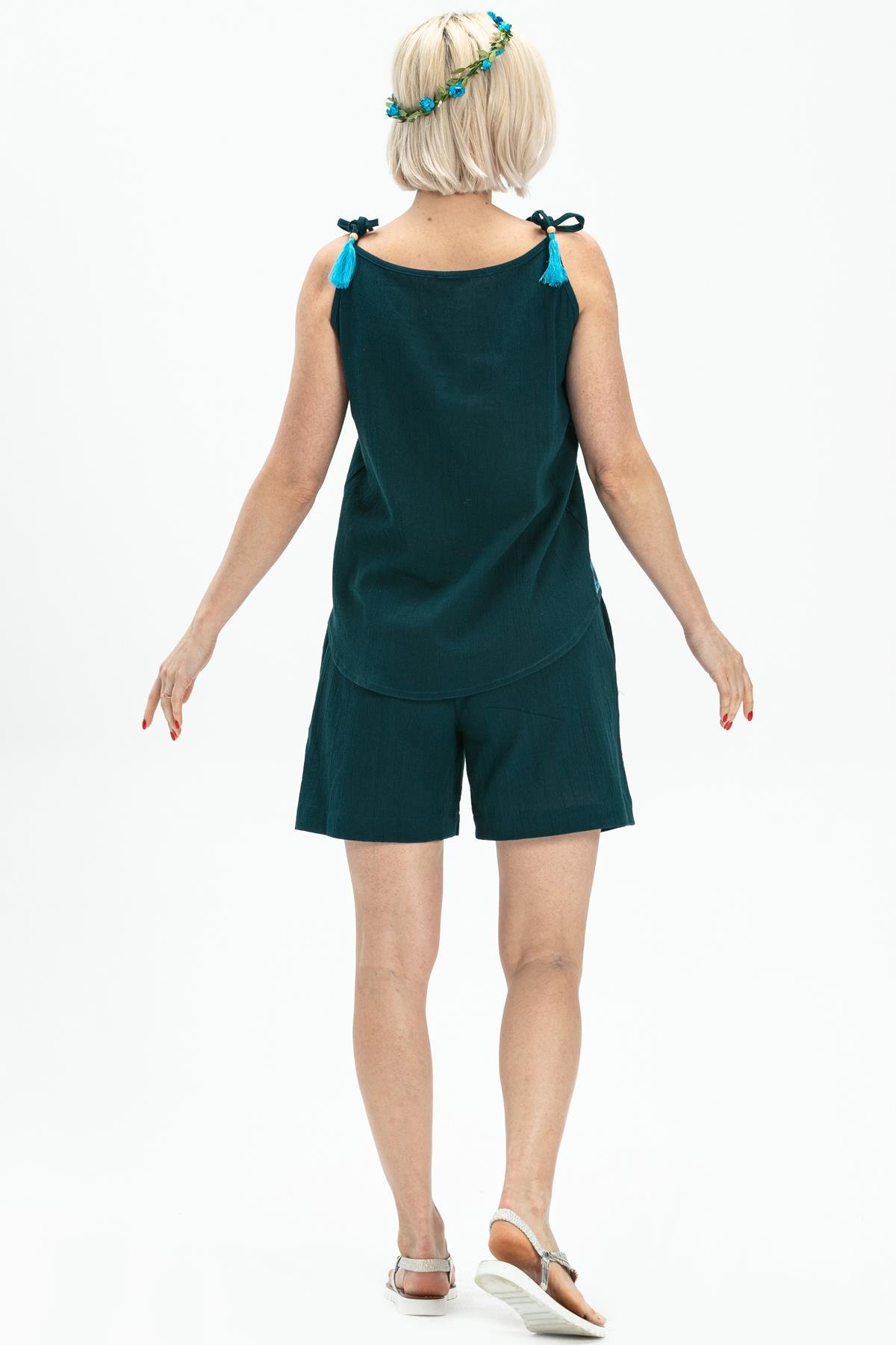 Toptan Askılı Şile Bezi Atiye Bluz Petrol