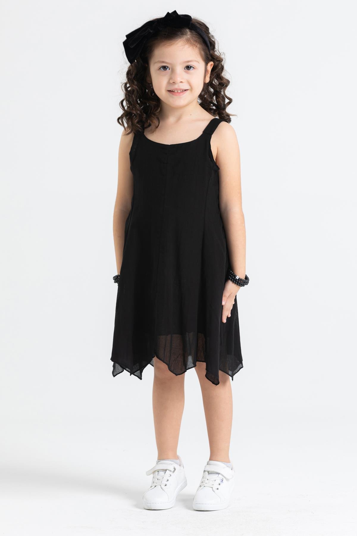 Toptan Askılı Şile Bezi Emel Çocuk Elbise Siyah