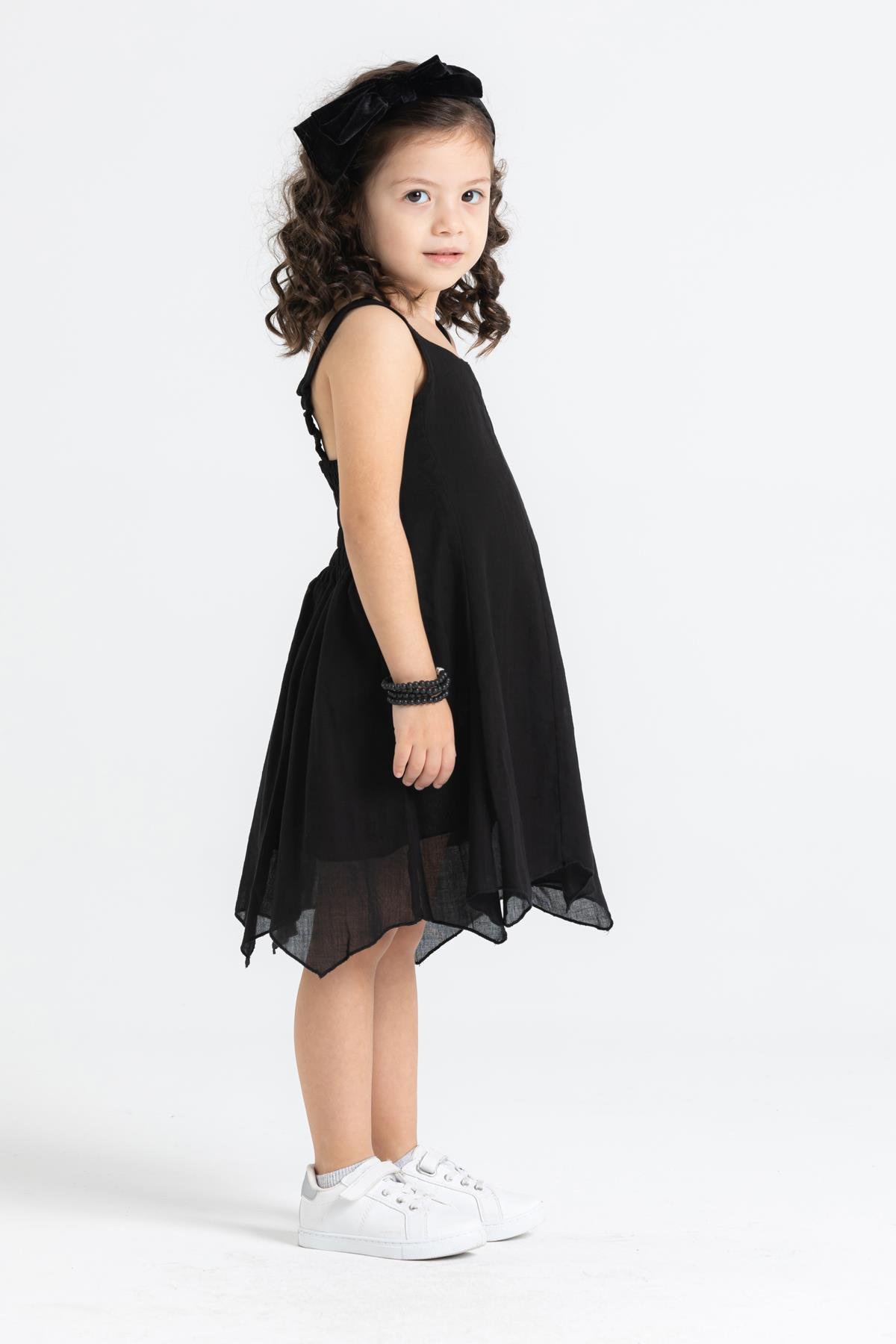Toptan Askılı Şile Bezi Emel Çocuk Elbise Siyah