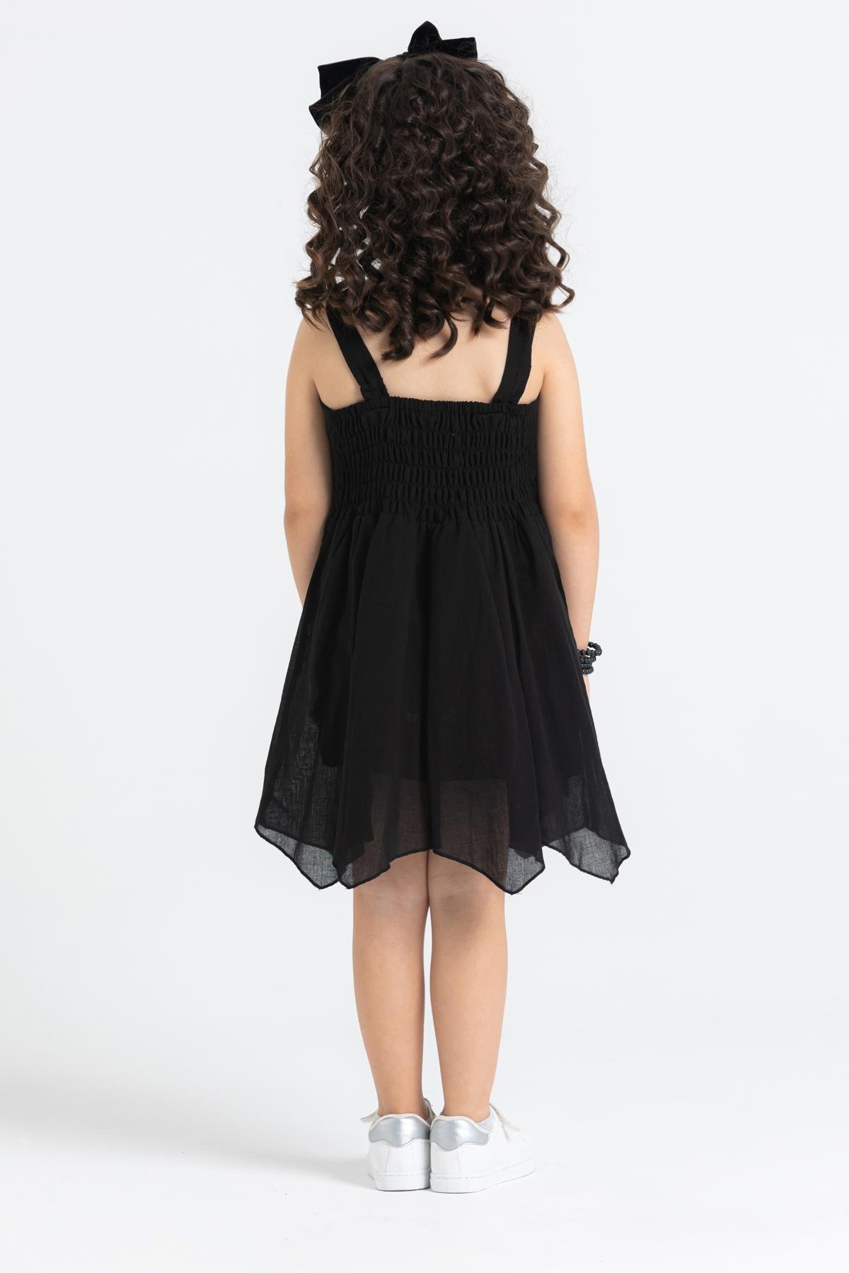 Toptan Askılı Şile Bezi Emel Çocuk Elbise Siyah