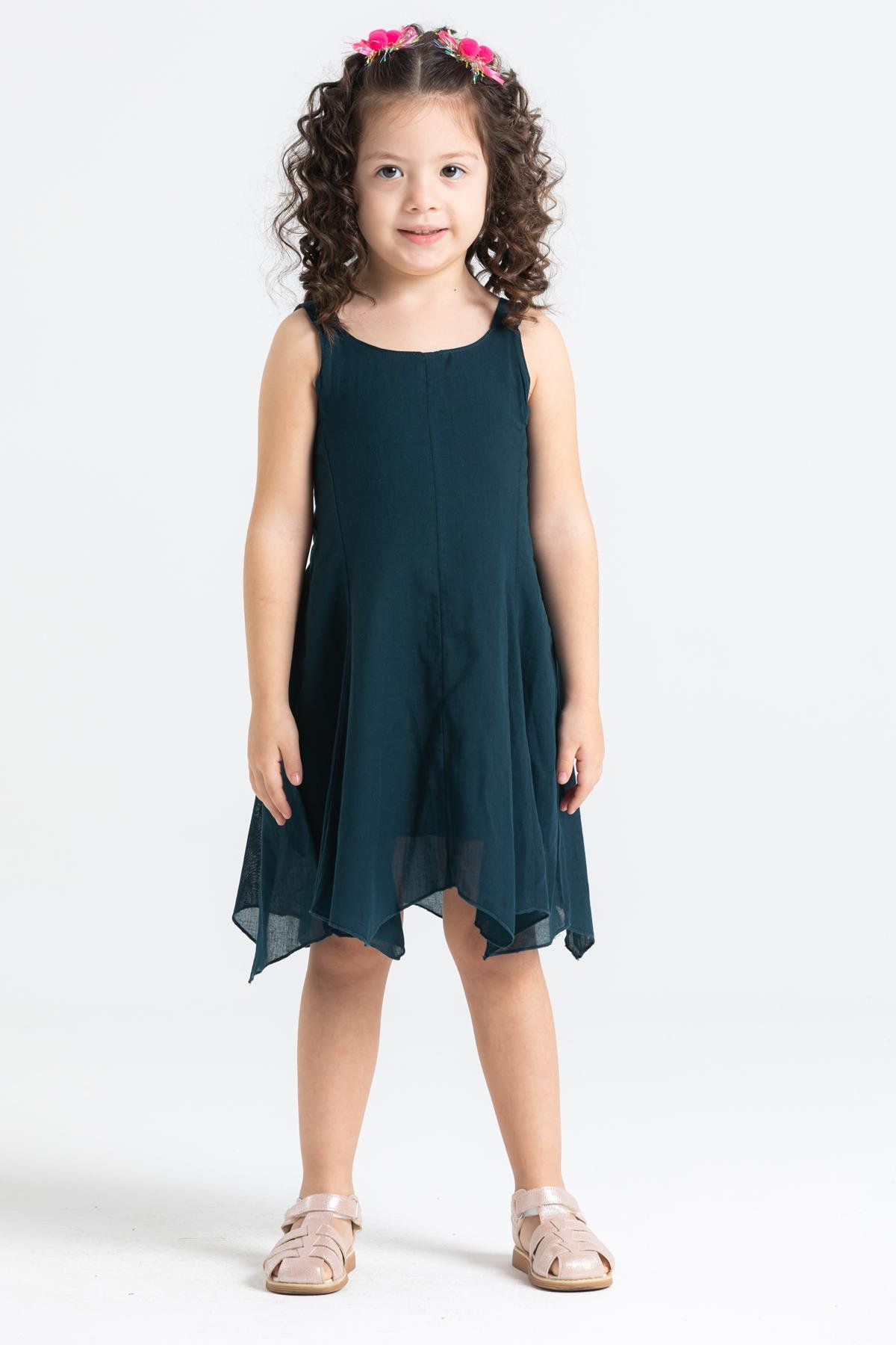 Toptan Askılı Şile Bezi Emel Çocuk Elbise Petrol