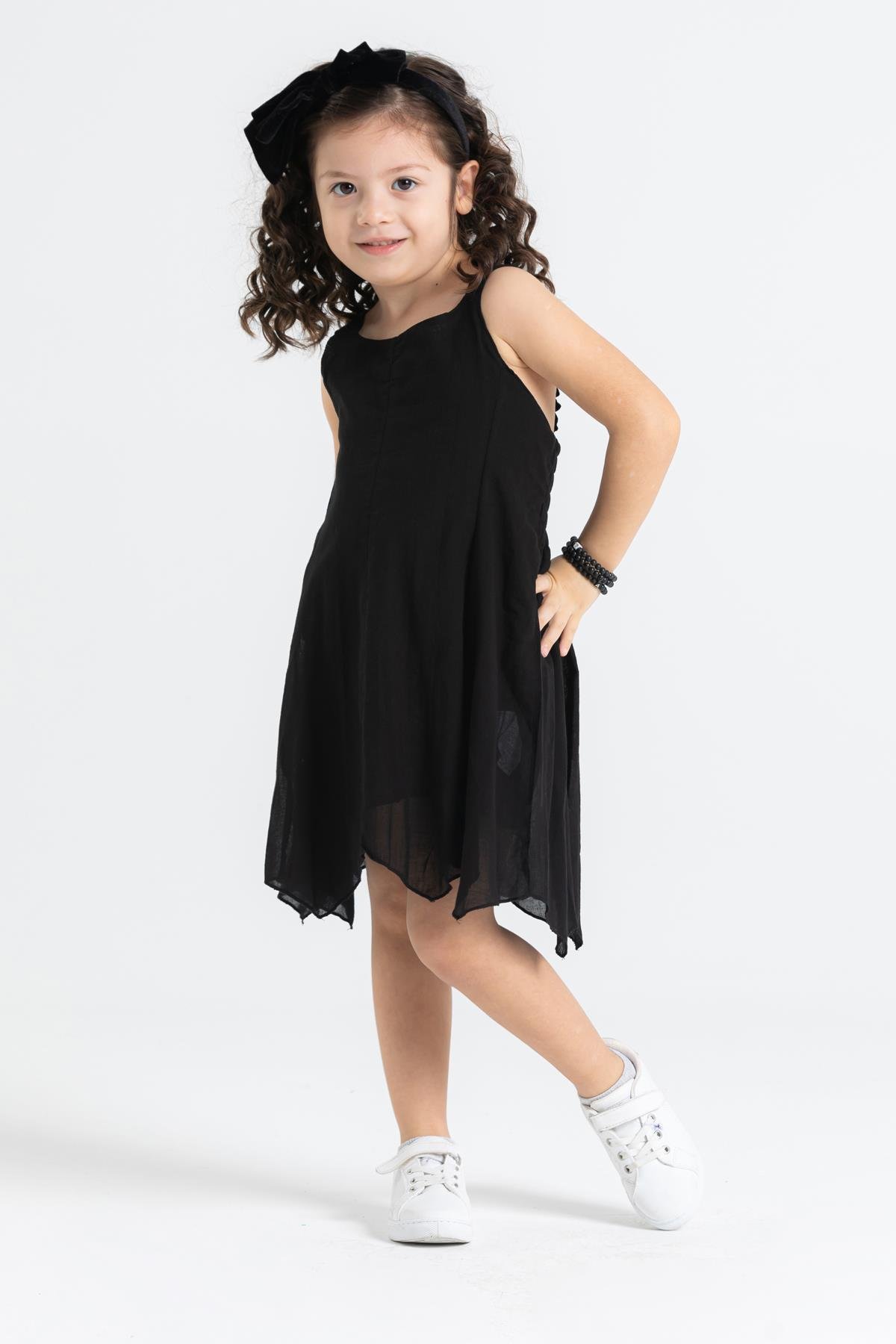 Toptan Askılı Şile Bezi Emel Çocuk Elbise Siyah