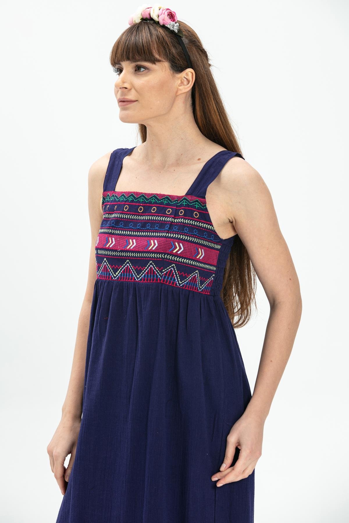 Toptan Askılı Şile Bezi Latin Uzun Elbise Mor