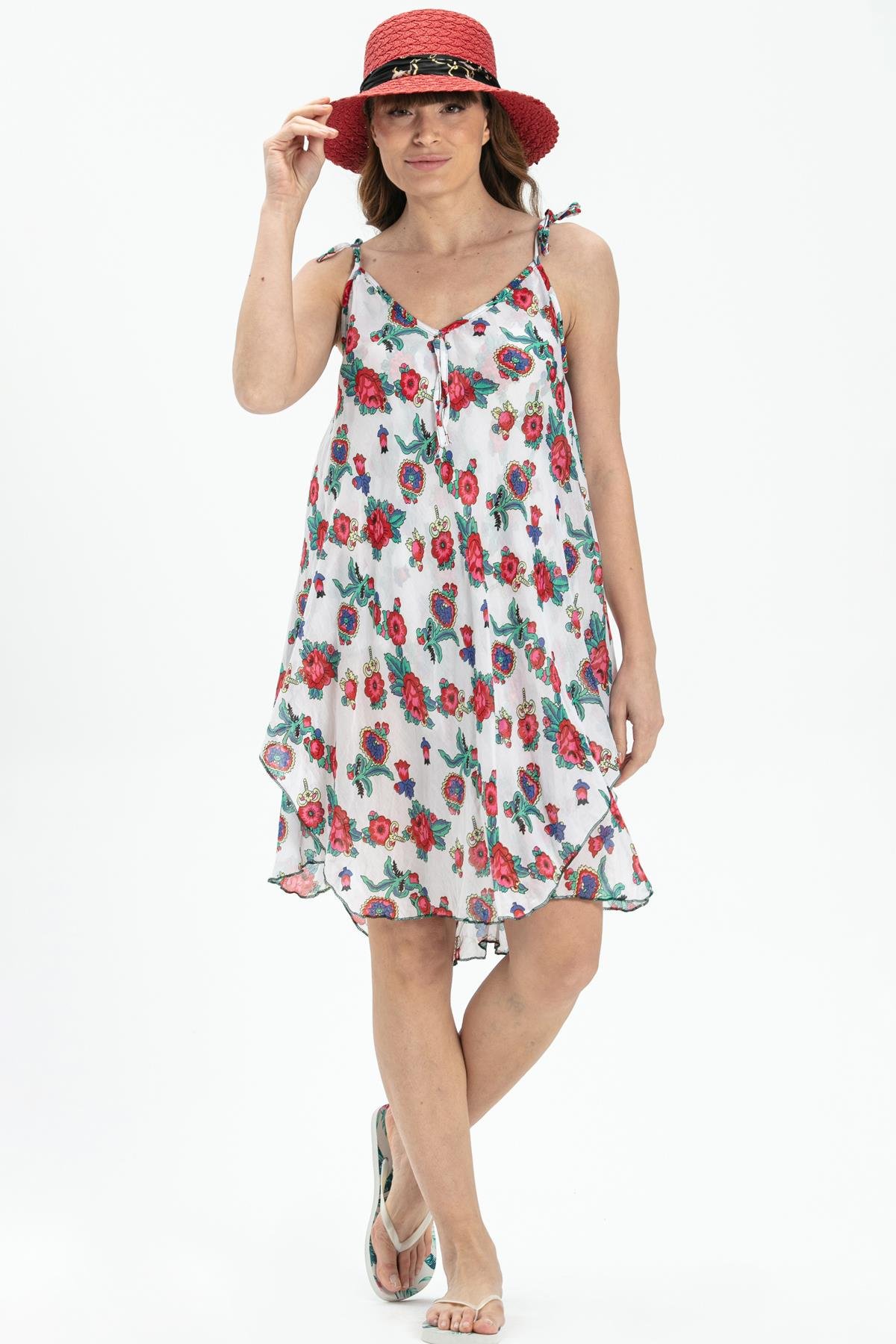 Toptan Askılı Vual Afrodit Kısa Elbise Beyaz