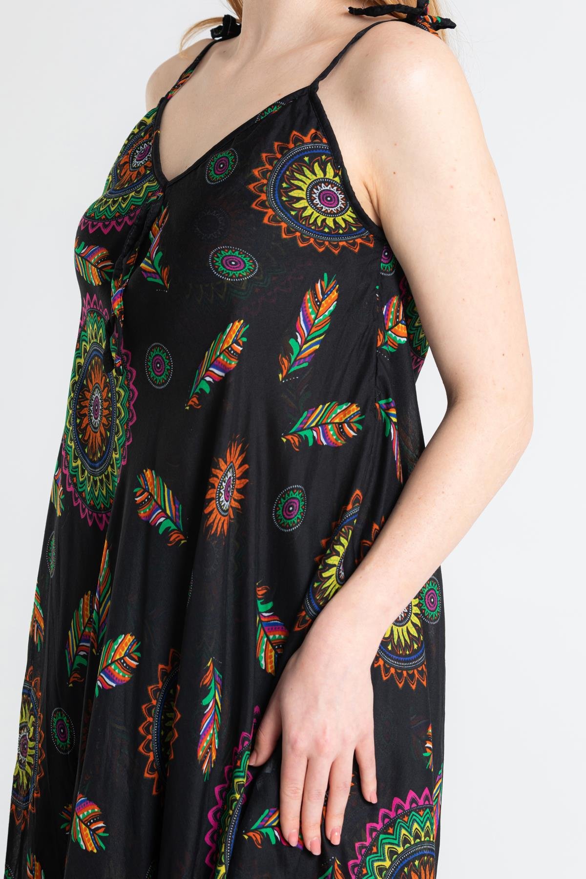 Toptan Askılı Vual Afrodit Kısa Elbise Siyah 6198