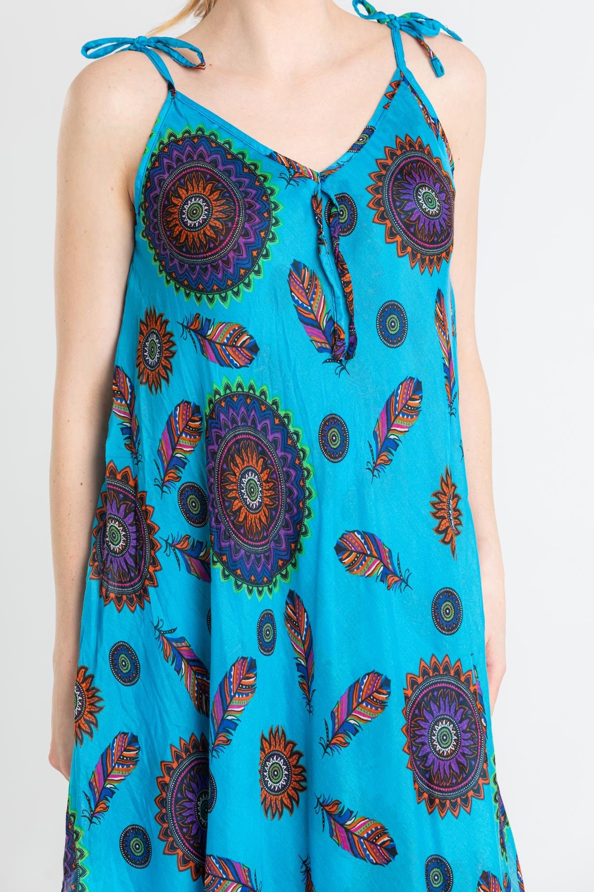 Toptan Askılı Vual Afrodit Kısa Elbise Turkuaz 6196